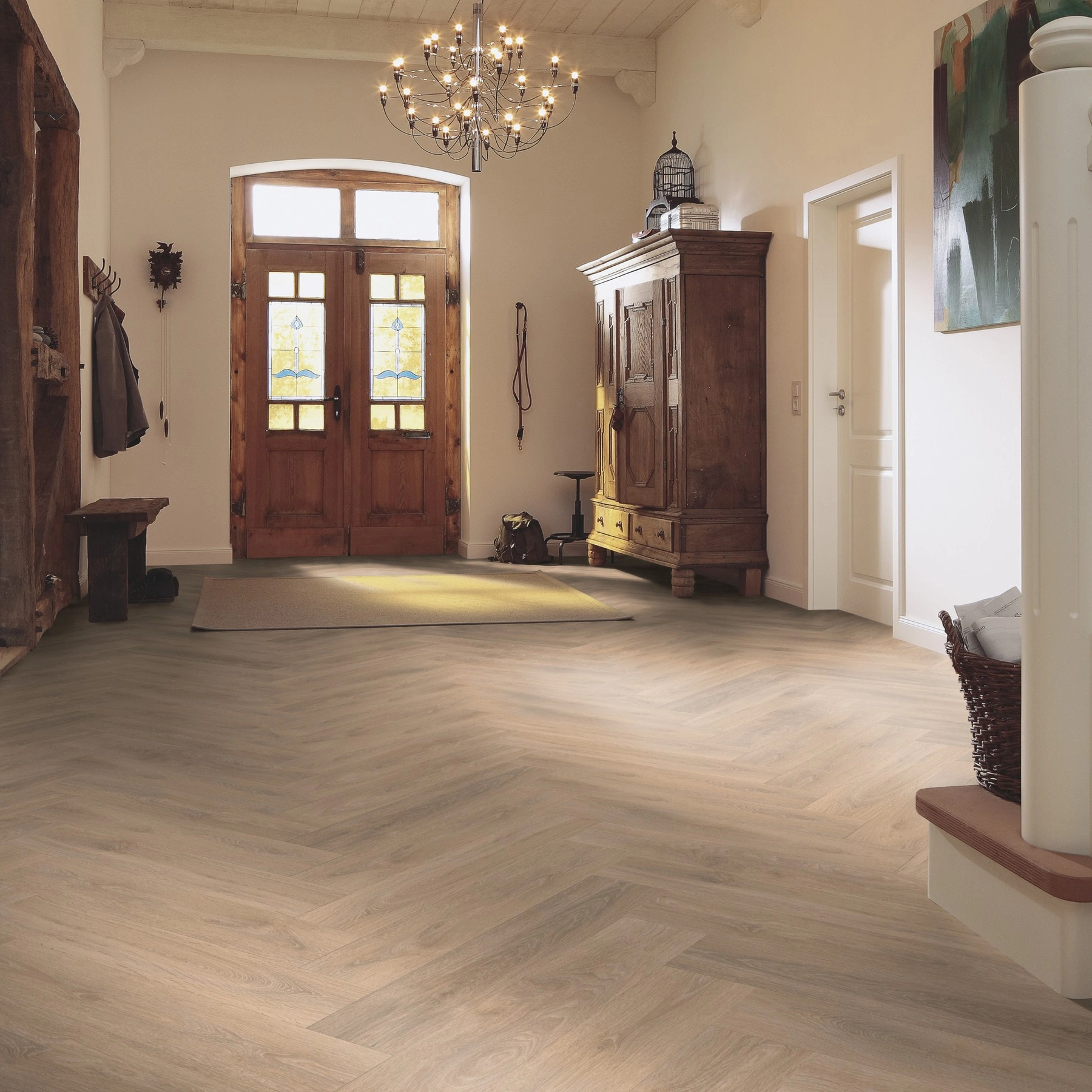 Milieubild Eingangsbereich mit Flur im Landhaus-Stil - MEISTER Laminat LS 350 Eiche sand Milieubild Eingangsbereich mit Flur im Landhaus-Stil - MEISTER 600001-0840168-07004