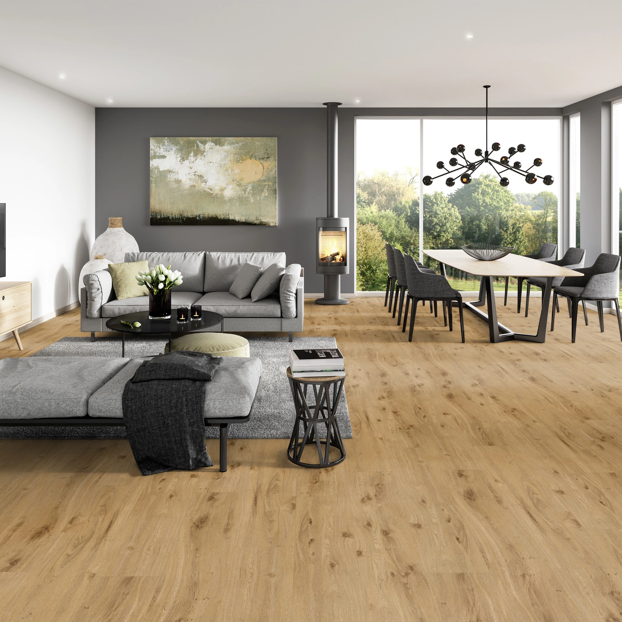 Milieubild Modernes Wohnzimmer mit Essbereich - ter Hürne Klebe-Vinyl Pro Classic Choice Eiche York Milieubild Modernes Wohnzimmer mit Essbereich - ter Hürne 1101210600