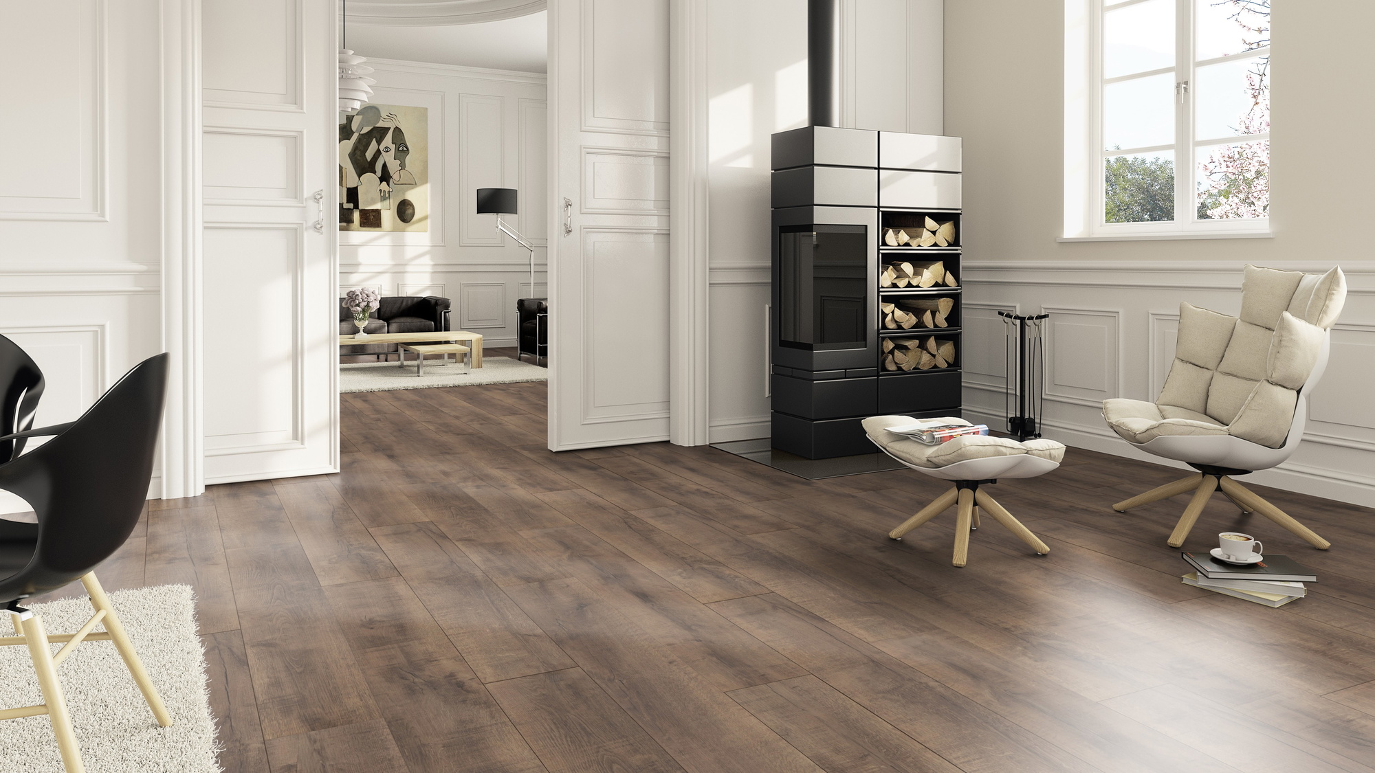 Milieubild Wohnzimmer im Landhaus-Stil mit Kamin - ter Hürne Laminat Classic Edition Eiche Jazz Club Milieubild Wohnzimmer im Landhaus-Stil mit Kamin - ter Hürne 1101021821
