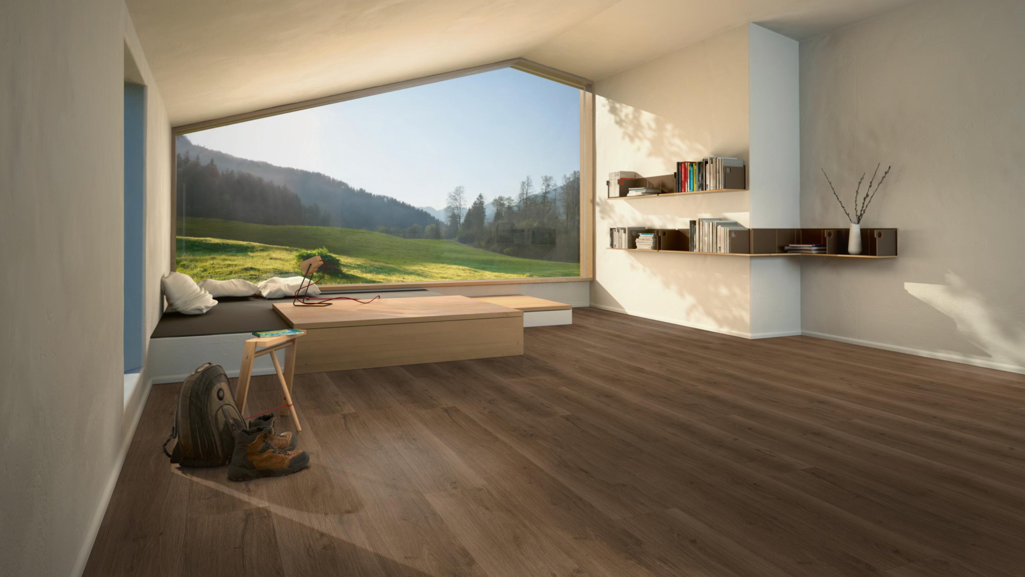Milieubild Moderne Hütte mit Blick in die Natur - Parador HDF Klick-Designboden Modular ONE Eiche Spirit geräuchert Milieubild Moderne Hütte mit Blick in die Natur - Parador 1730809