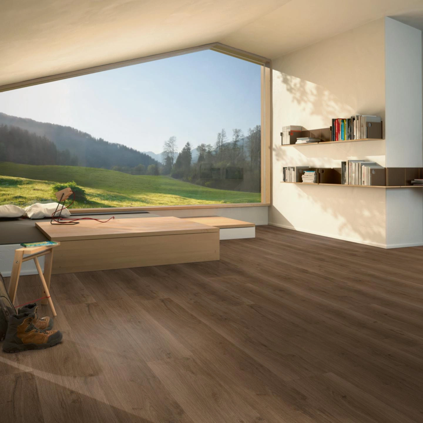 Milieubild Moderne Hütte mit Blick in die Natur - Parador HDF Klick-Designboden Modular ONE Eiche Spirit geräuchert Milieubild Moderne Hütte mit Blick in die Natur - Parador 1730809