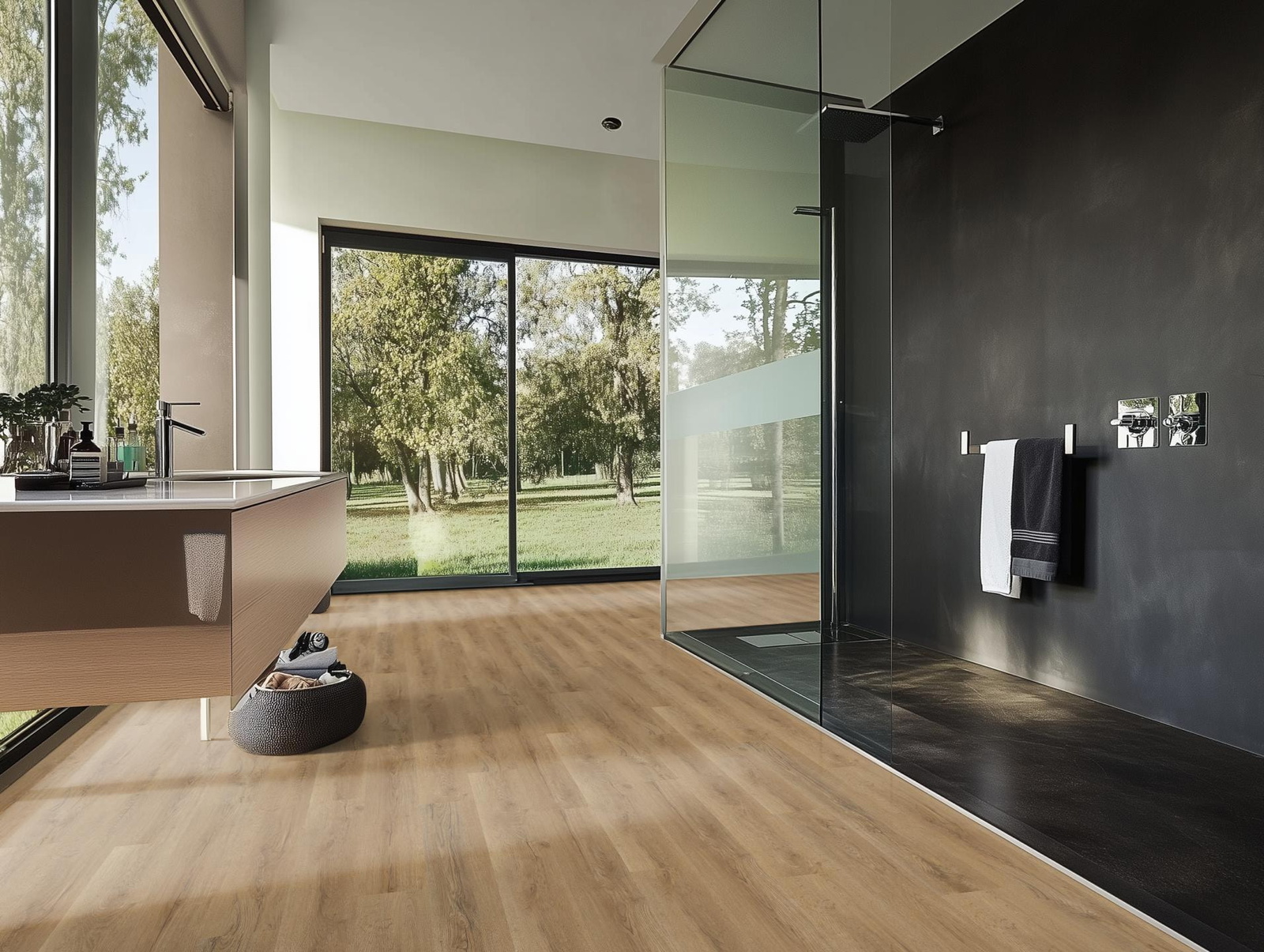 Milieubild Modernes Badezimmer mit bodentiefer Dusche - nexflor NXF-80055-002