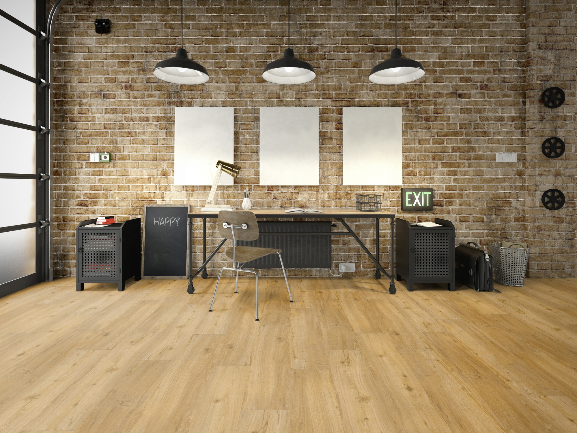 Milieubild Industrielles Wohnzimmer mit Arbeitsbereich - Friends by ter Hürne Rigid Klick-Vinyl Eiche Conny Milieubild Industrielles Wohnzimmer mit Arbeitsbereich - Friends by ter Hürne 1188240003