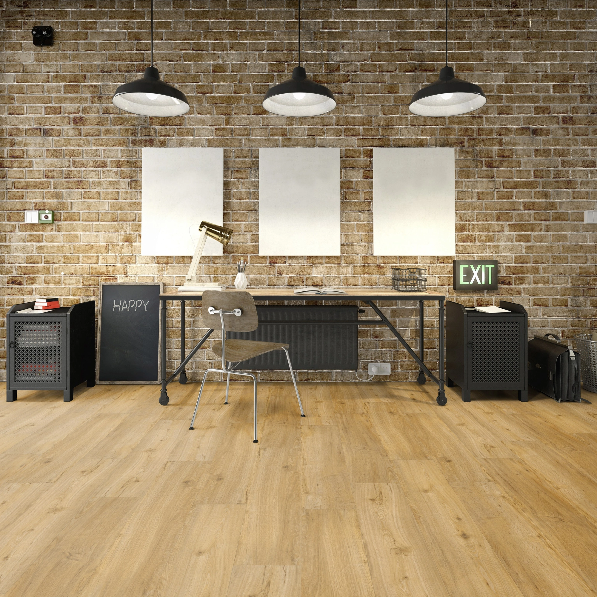 Milieubild Industrielles Wohnzimmer mit Arbeitsbereich - Friends by ter Hürne Rigid Klick-Vinyl Eiche Conny Milieubild Industrielles Wohnzimmer mit Arbeitsbereich - Friends by ter Hürne 1188240003