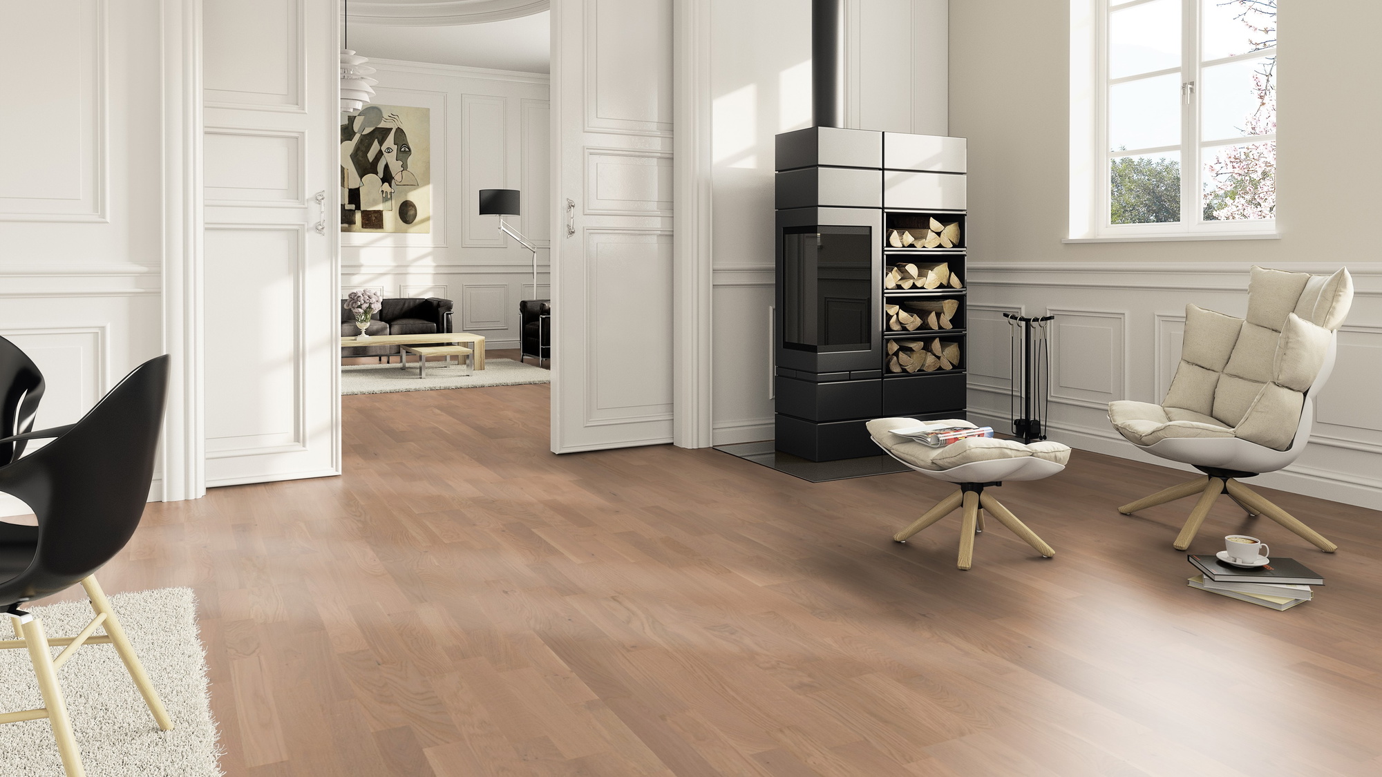 Milieubild Wohnzimmer im Landhaus-Stil mit Kamin - ter Hürne Parkett Tailored Collection Eiche Nebbiolo Milieubild Wohnzimmer im Landhaus-Stil mit Kamin - ter Hürne 1101312515