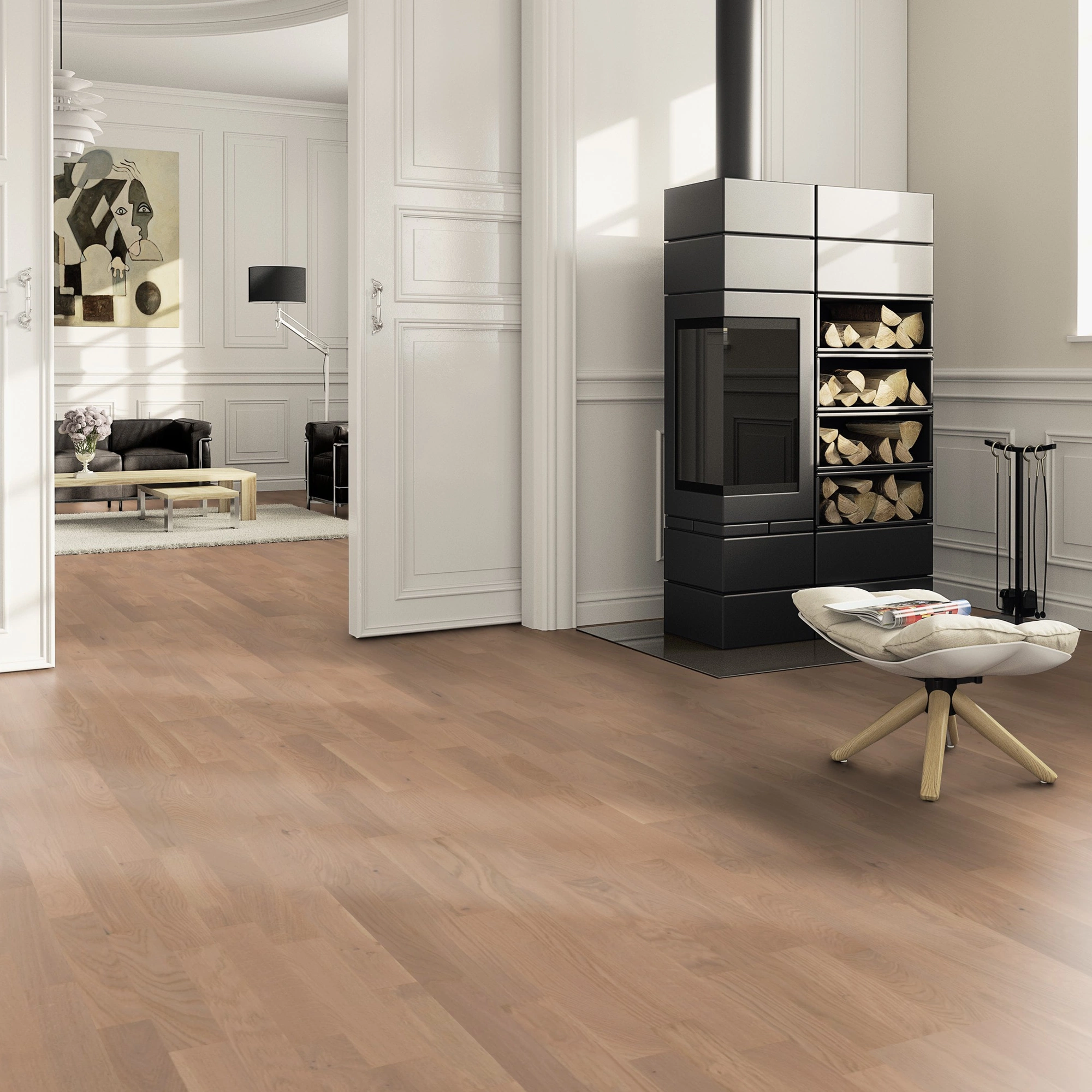 Milieubild Wohnzimmer im Landhaus-Stil mit Kamin - ter Hürne Parkett Tailored Collection Eiche Nebbiolo Milieubild Wohnzimmer im Landhaus-Stil mit Kamin - ter Hürne 1101312515