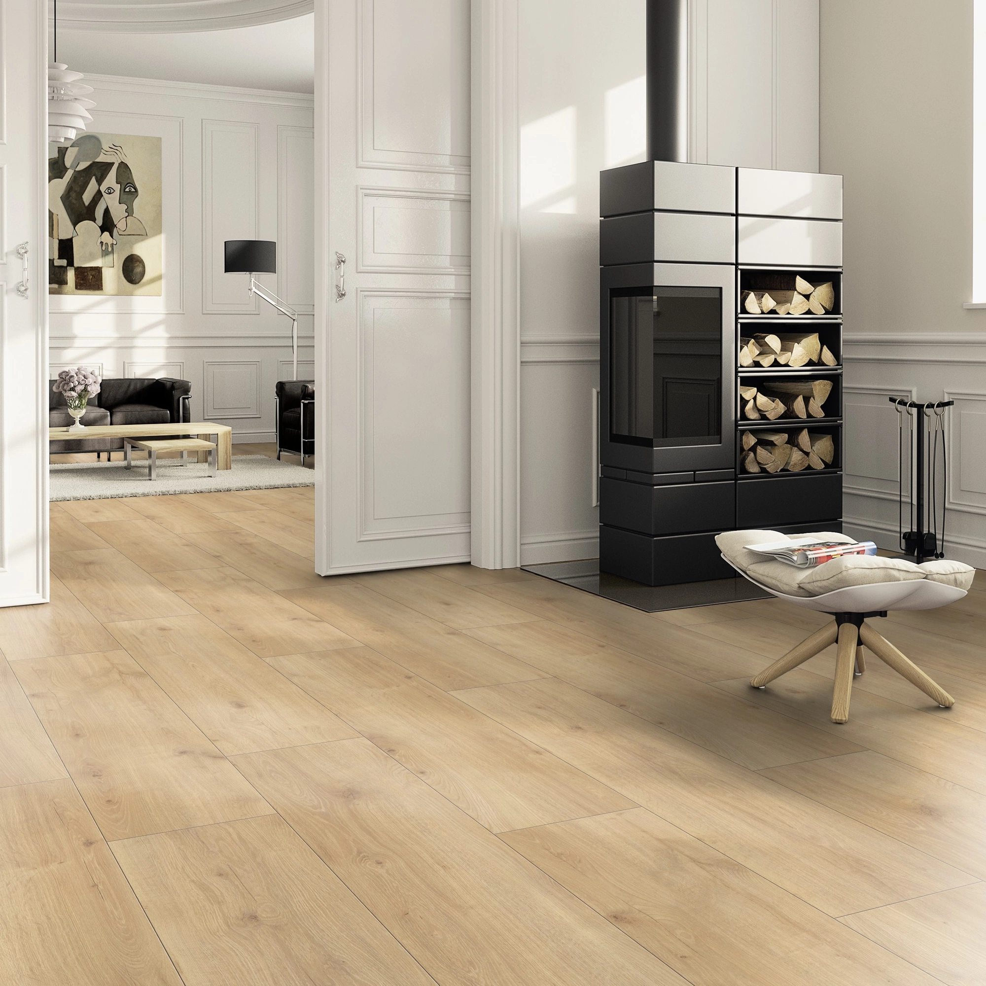 Milieubild Wohnzimmer im Landhaus-Stil mit Kamin - ter Hürne Laminat Trend Edition Eiche Hygge Milieubild Wohnzimmer im Landhaus-Stil mit Kamin - ter Hürne 1101021825