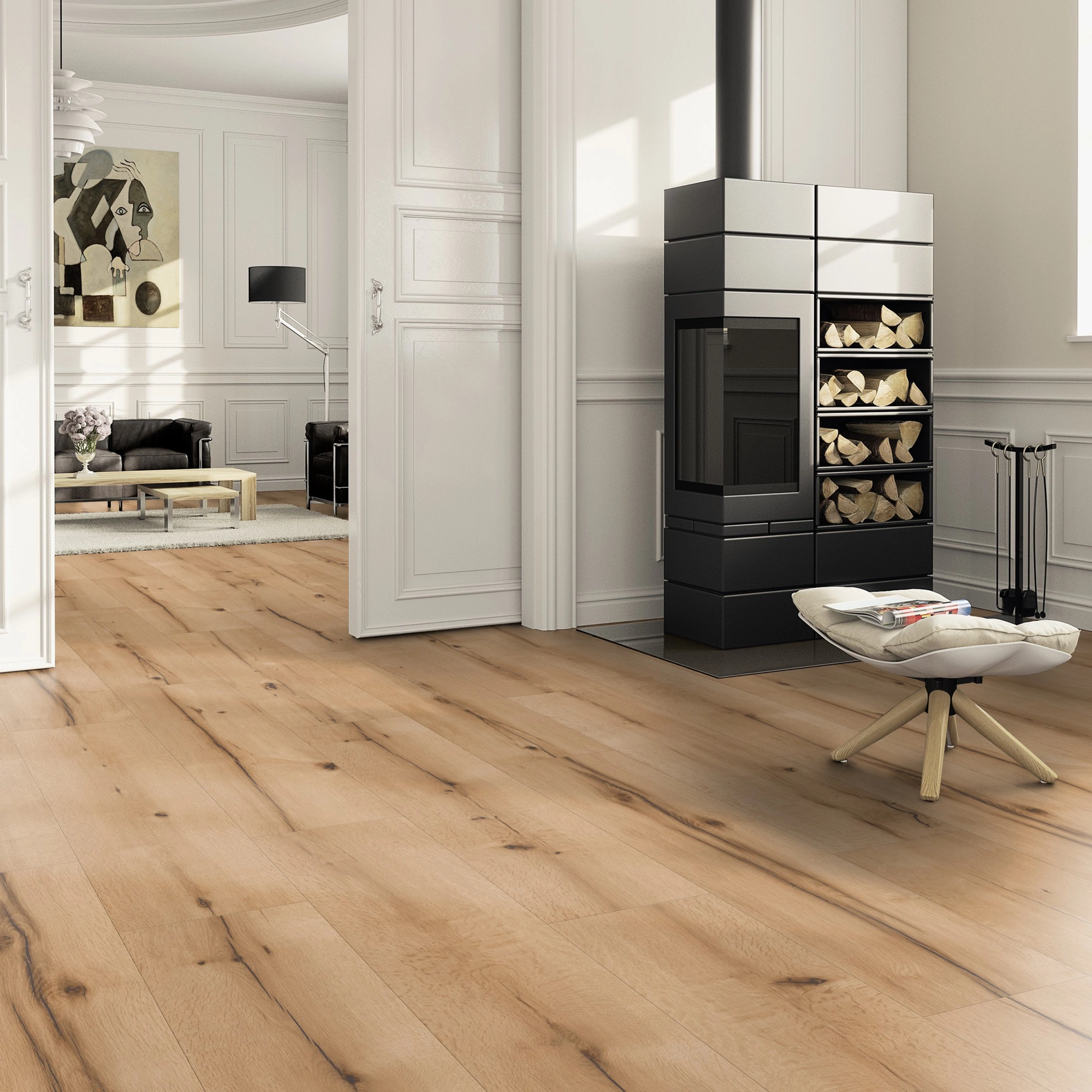 Milieubild Wohnzimmer im Landhaus-Stil mit Kamin - ter Hürne Laminat Trend Edition Eiche Art Deco Milieubild Wohnzimmer im Landhaus-Stil mit Kamin - ter Hürne 1101021826