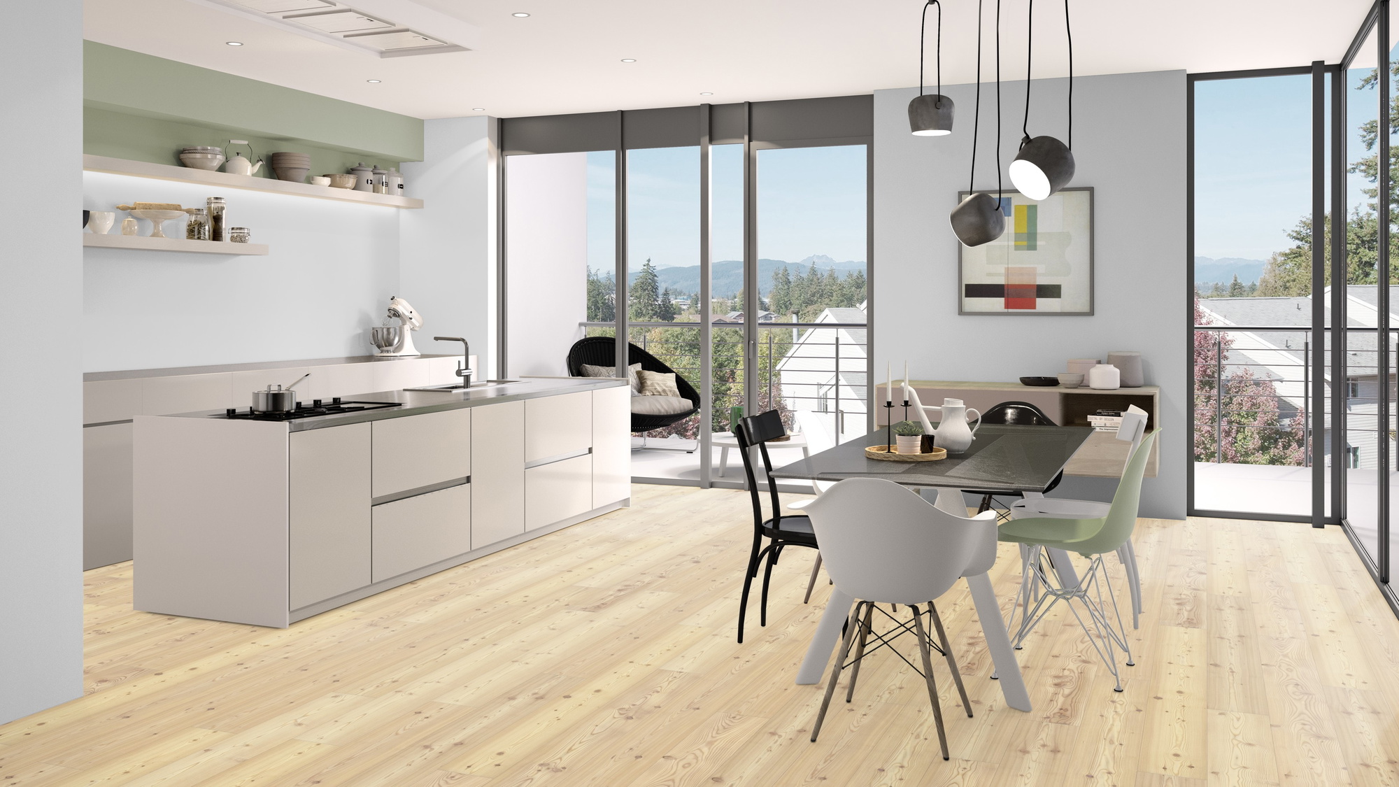 Milieubild Moderne Küche mit Balkon - Admonter Parkett Stammbaum Kollektion Lärche weiß Milieubild Moderne Küche mit Balkon - Admonter 118436