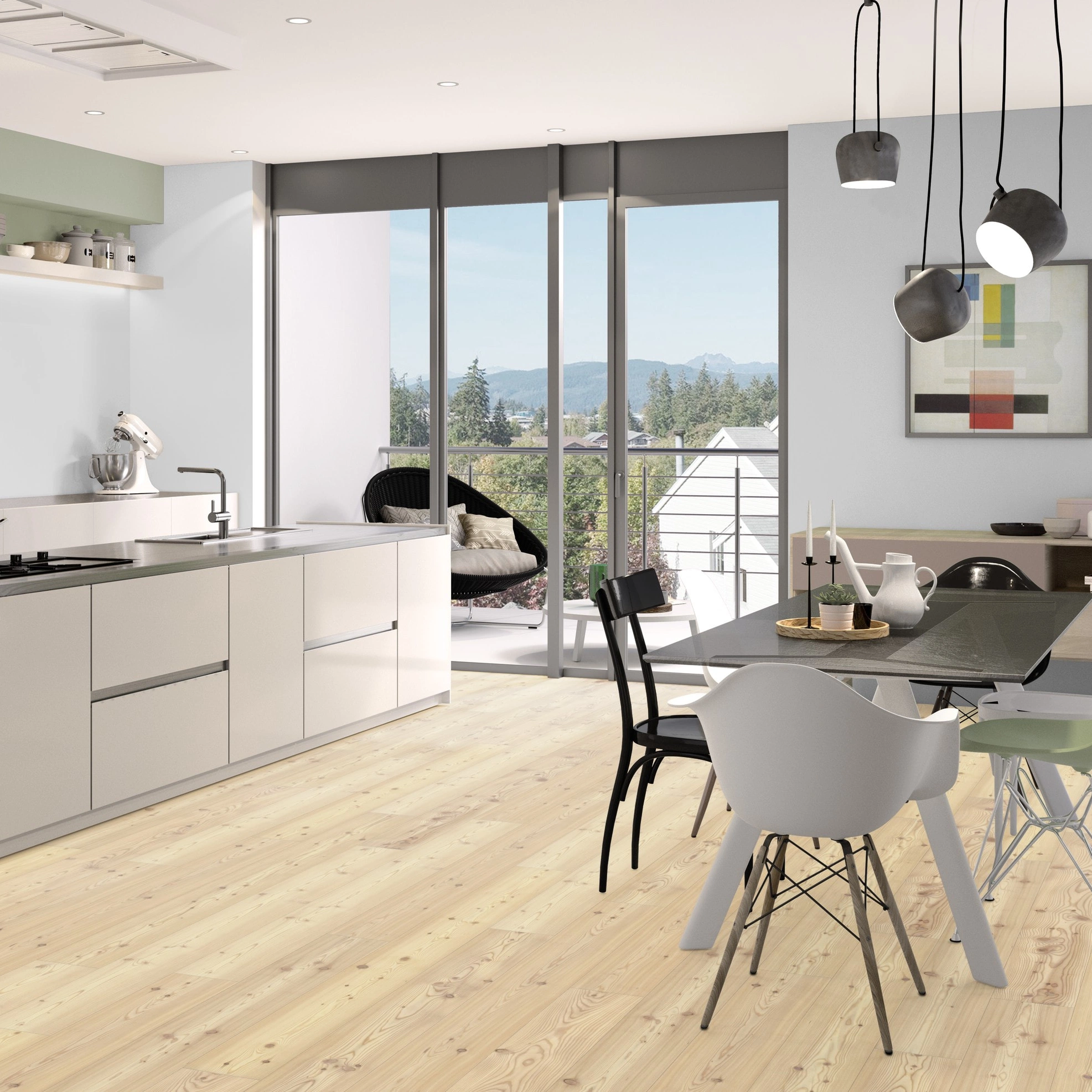 Milieubild Moderne Küche mit Balkon - Admonter Parkett Stammbaum Kollektion Lärche weiß Milieubild Moderne Küche mit Balkon - Admonter 118436
