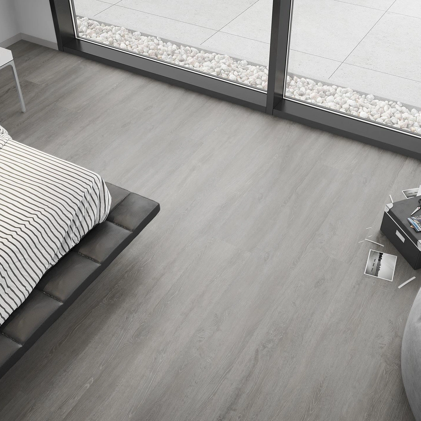 Milieubild Schlafzimmer mit Sitzkissen - nexflor Rigid Klick-Vinyl Helios Click Collection Arcadia Oak Milieubild Schlafzimmer mit Sitzkissen - nexflor NXF-20030-005