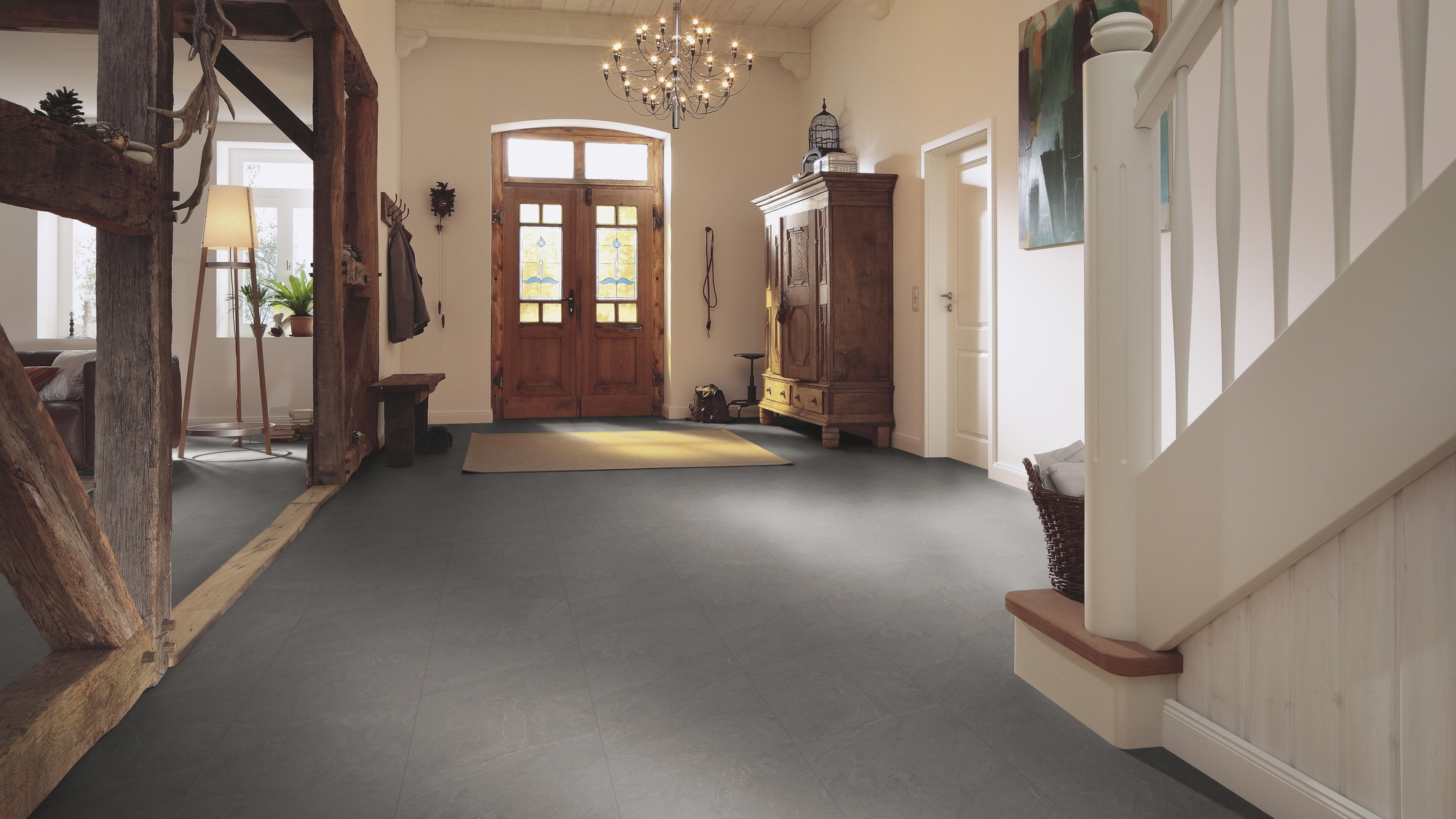 Milieubild Eingangsbereich mit Flur im Landhaus-Stil - MEISTER Laminat LB 150 Schiefer grau Milieubild Eingangsbereich mit Flur im Landhaus-Stil - MEISTER 600003-0857398-06136