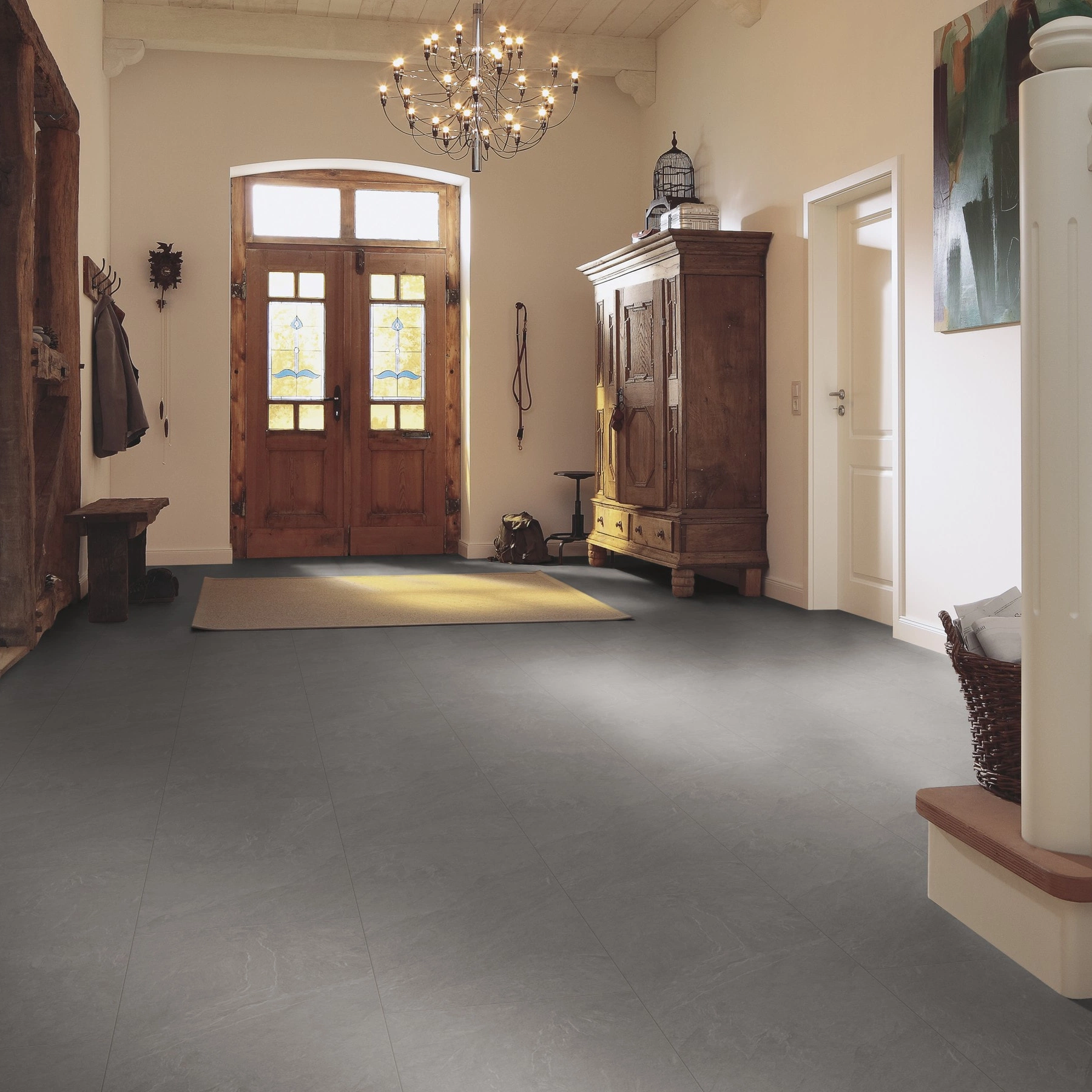 Milieubild Eingangsbereich mit Flur im Landhaus-Stil - MEISTER Laminat LB 150 Schiefer grau Milieubild Eingangsbereich mit Flur im Landhaus-Stil - MEISTER 600003-0857398-06136