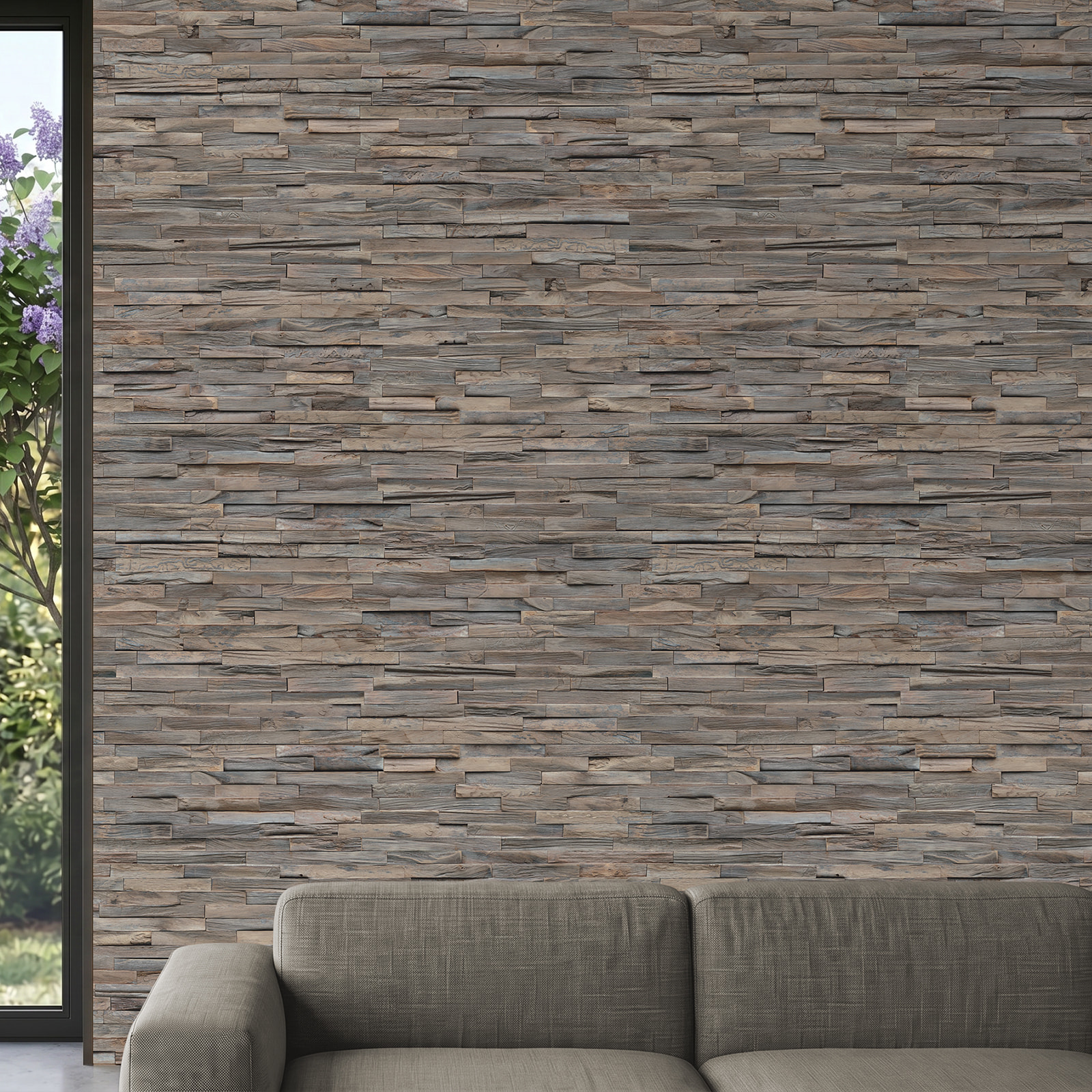 Perspektivische Ansicht - nexwall nature undefined Rimba Teak Luxe Steel Perspektivische Ansicht - nexwall nature NXWN-41020-002