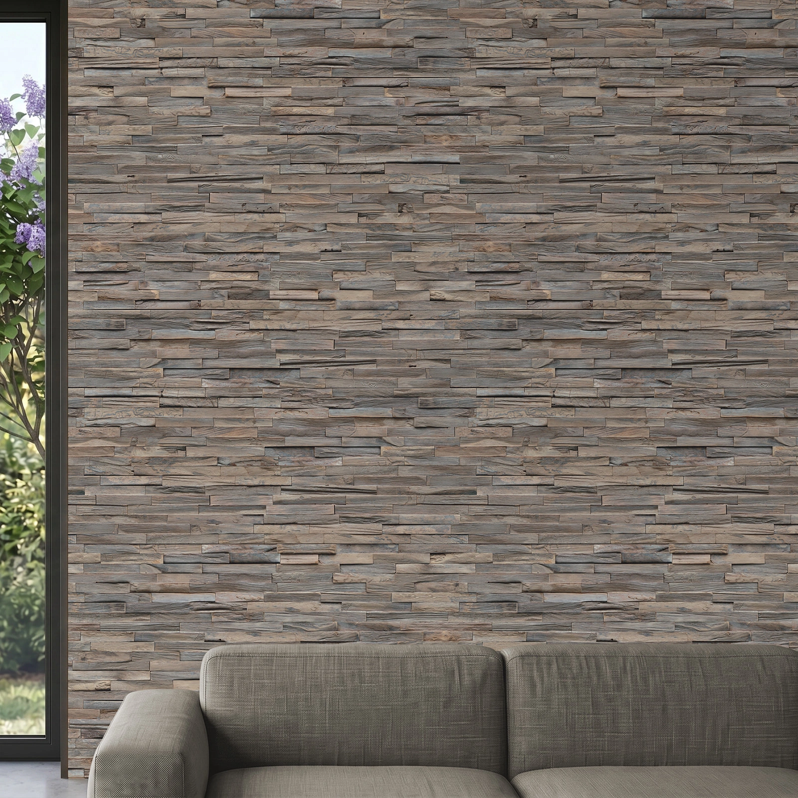 Perspektivische Ansicht - nexwall nature undefined Rimba Teak Luxe Steel Perspektivische Ansicht - nexwall nature NXWN-41020-002