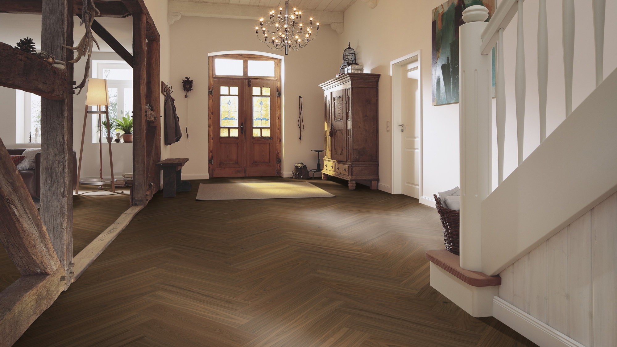 Milieubild Eingangsbereich mit Flur im Landhaus-Stil - MEISTER Holzboden HS 500 Lindura Nussbaum amerikanisch classic Milieubild Eingangsbereich mit Flur im Landhaus-Stil - MEISTER 500010-0700140-08924