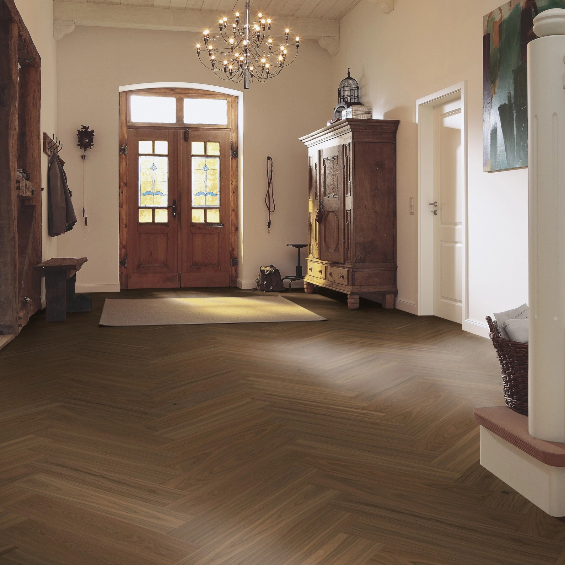Milieubild Eingangsbereich mit Flur im Landhaus-Stil - MEISTER Holzboden HS 500 Lindura Nussbaum amerikanisch classic Milieubild Eingangsbereich mit Flur im Landhaus-Stil - MEISTER 500010-0700140-08924