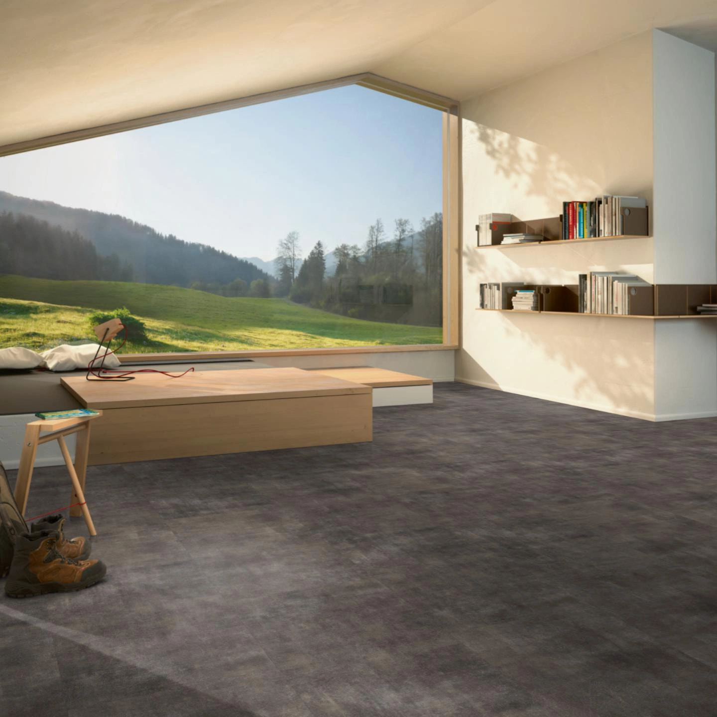 Milieubild Moderne Hütte mit Blick in die Natur - Parador Klebe-Vinyl Trendtime 5 Dryback Mineral black Milieubild Moderne Hütte mit Blick in die Natur - Parador 1750854