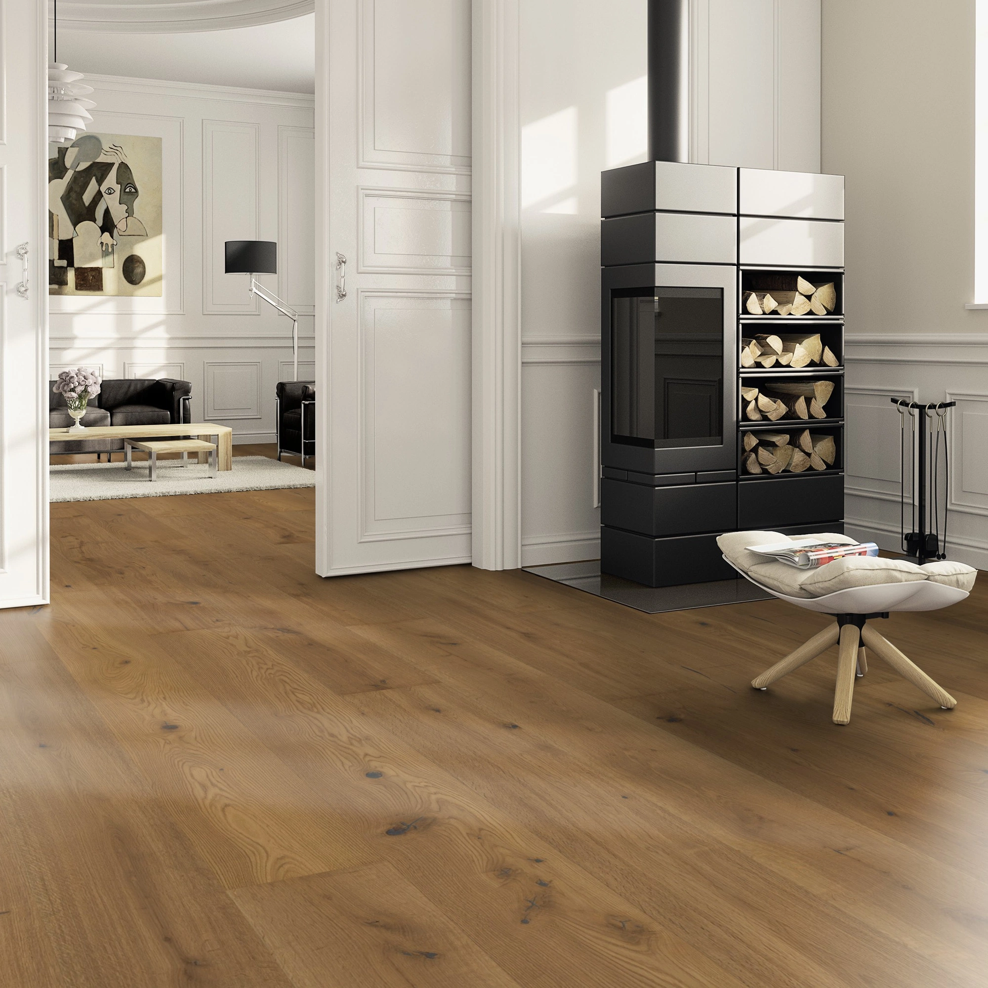 Milieubild Wohnzimmer im Landhaus-Stil mit Kamin - ter Hürne Parkett Noblesse Collection OLIO Eiche San Martino Milieubild Wohnzimmer im Landhaus-Stil mit Kamin - ter Hürne 1101312668