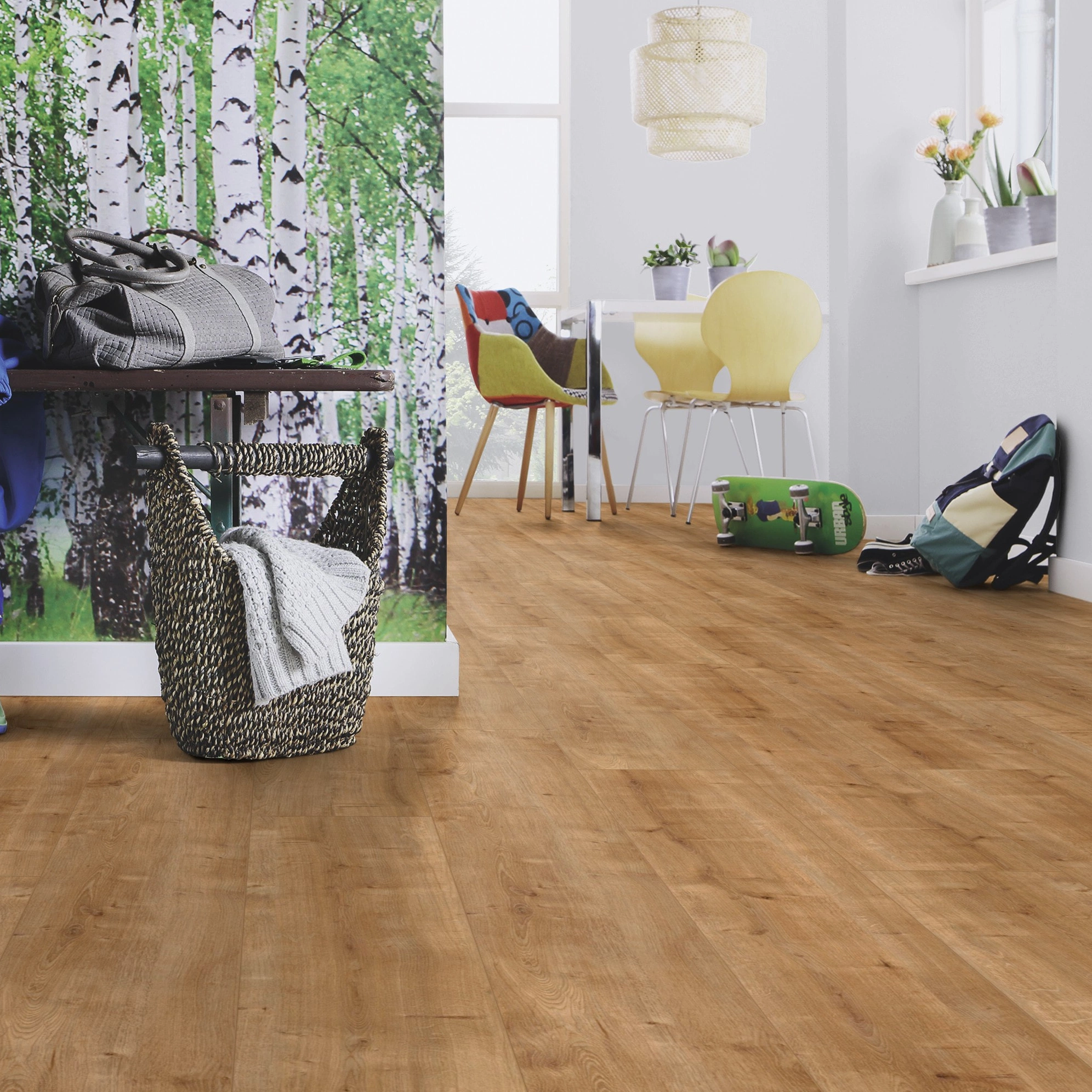 Milieubild Esszimmer mit Flur und Sitzbank - wineo Klebe-Bioboden PURLINE wineo 1200 wood XL Hello Martha Milieubild Esszimmer mit Flur und Sitzbank - wineo PL076R