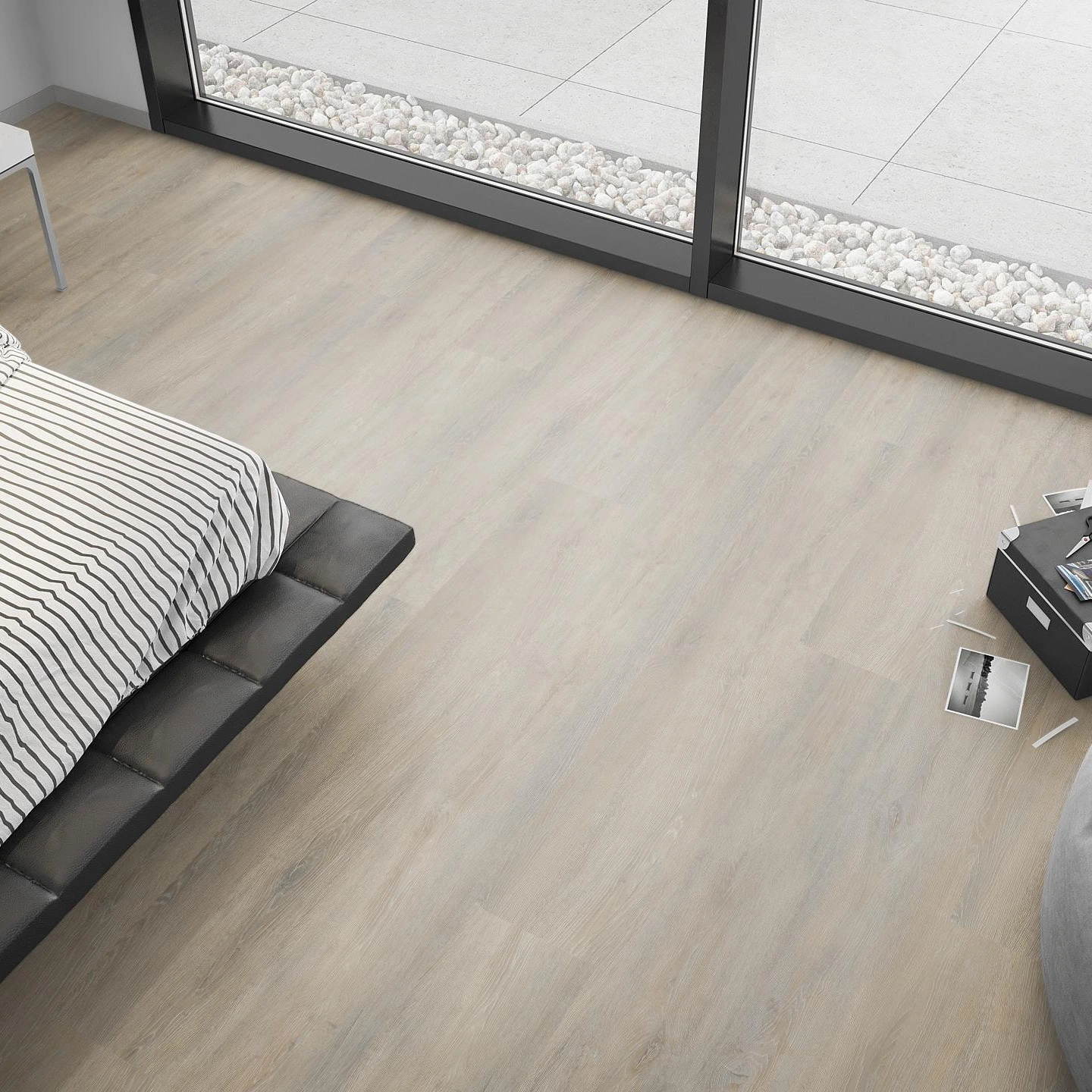 Milieubild Schlafzimmer mit Sitzkissen - nexflor Rigid Klick-Vinyl Helios Click Collection Alexandria Oak Milieubild Schlafzimmer mit Sitzkissen - nexflor NXF-20030-006