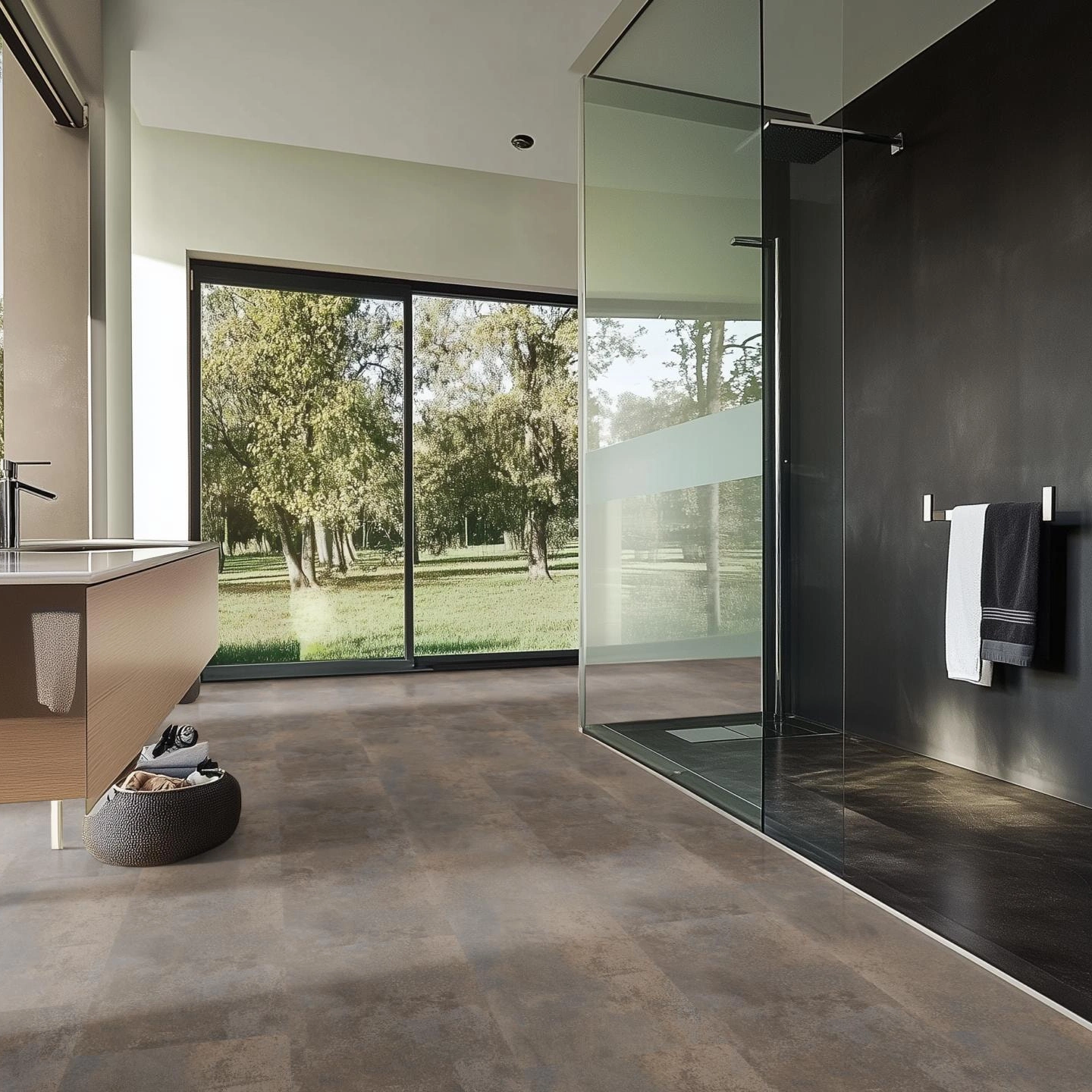 Milieubild Modernes Badezimmer mit bodentiefer Dusche - nexflor Klebe-Vinyl Oreios Collection Giona Milieubild Modernes Badezimmer mit bodentiefer Dusche - nexflor NXF-51030-003