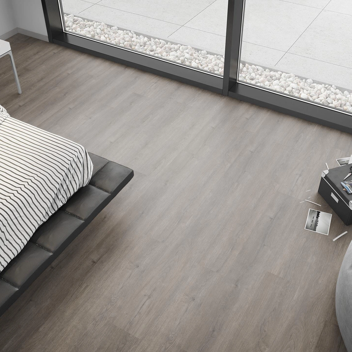Milieubild Schlafzimmer mit Sitzkissen - nexflor Rigid Klick-Vinyl Apollo Click Collection Sparta Oak Milieubild Schlafzimmer mit Sitzkissen - nexflor NXF-60030-006