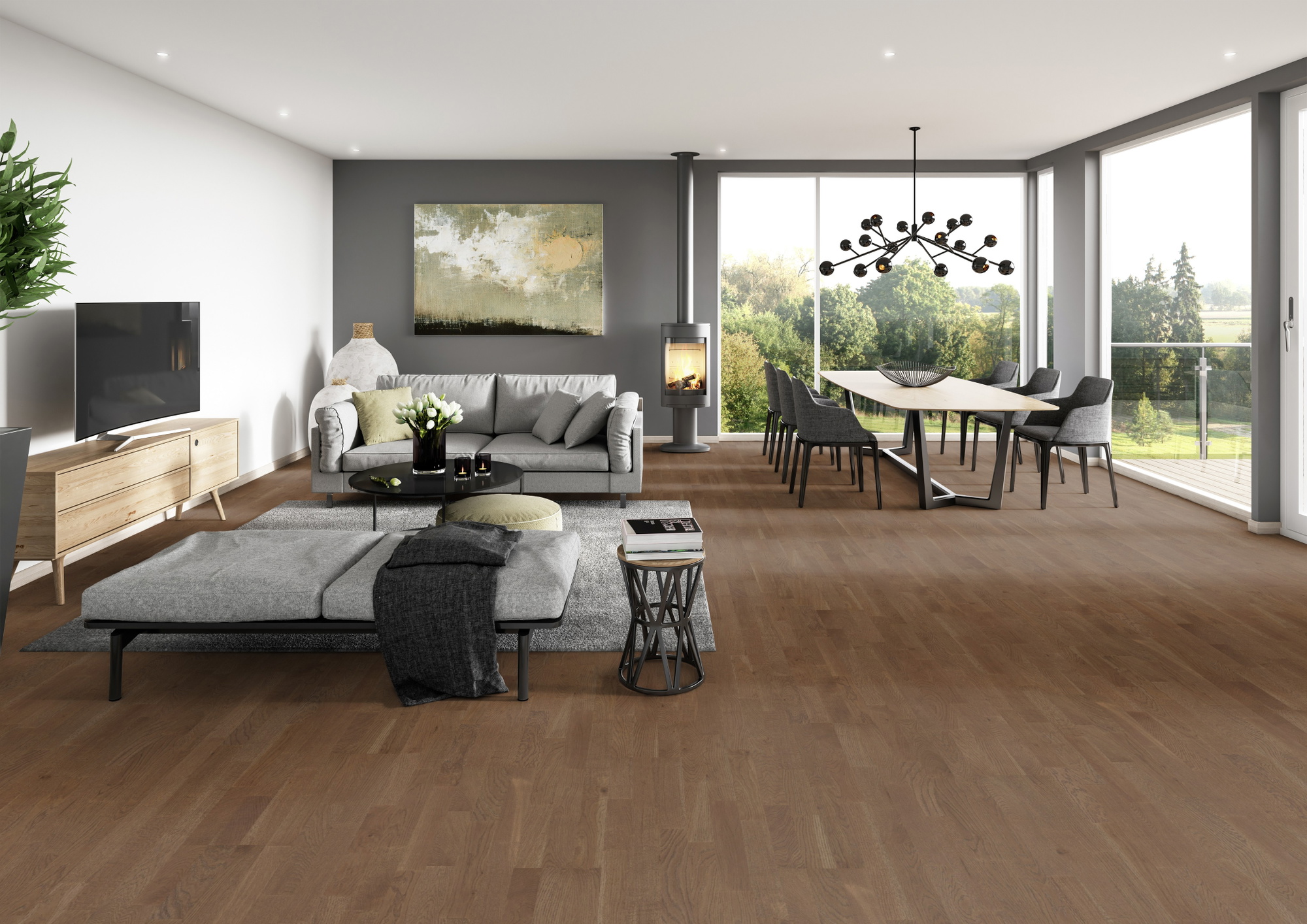 Milieubild Modernes Wohnzimmer mit Essbereich - ter Hürne Parkett Tailored Collection Eiche Zweigelt Milieubild Modernes Wohnzimmer mit Essbereich - ter Hürne 1101312509