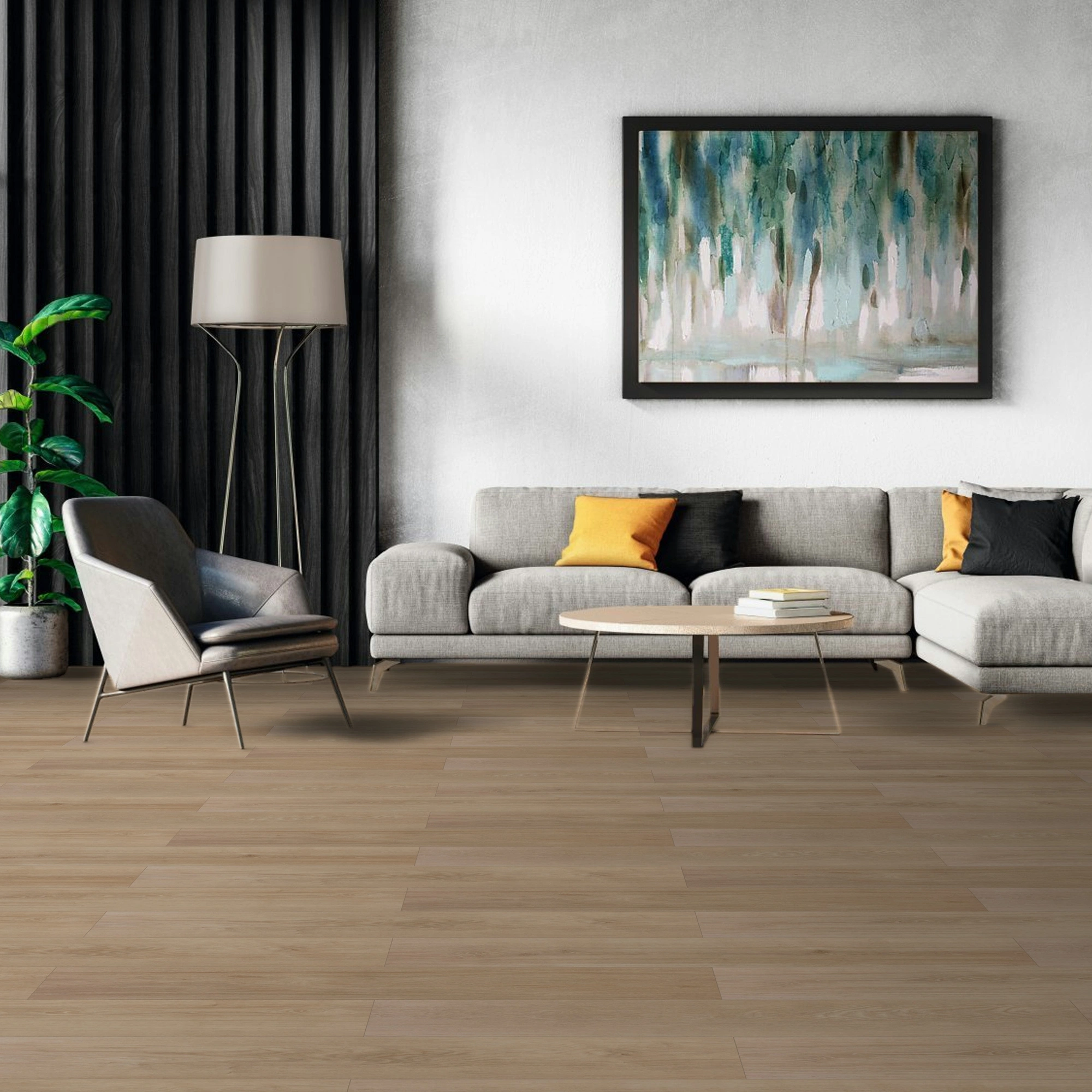 Milieubild Modernes Wohnzimmer mit Sessel und Sofa - BerryAlloc Klebe-Vinyl Zenn Gluedown 55 Orlando Milieubild Modernes Wohnzimmer mit Sessel und Sofa - BerryAlloc 60002252
