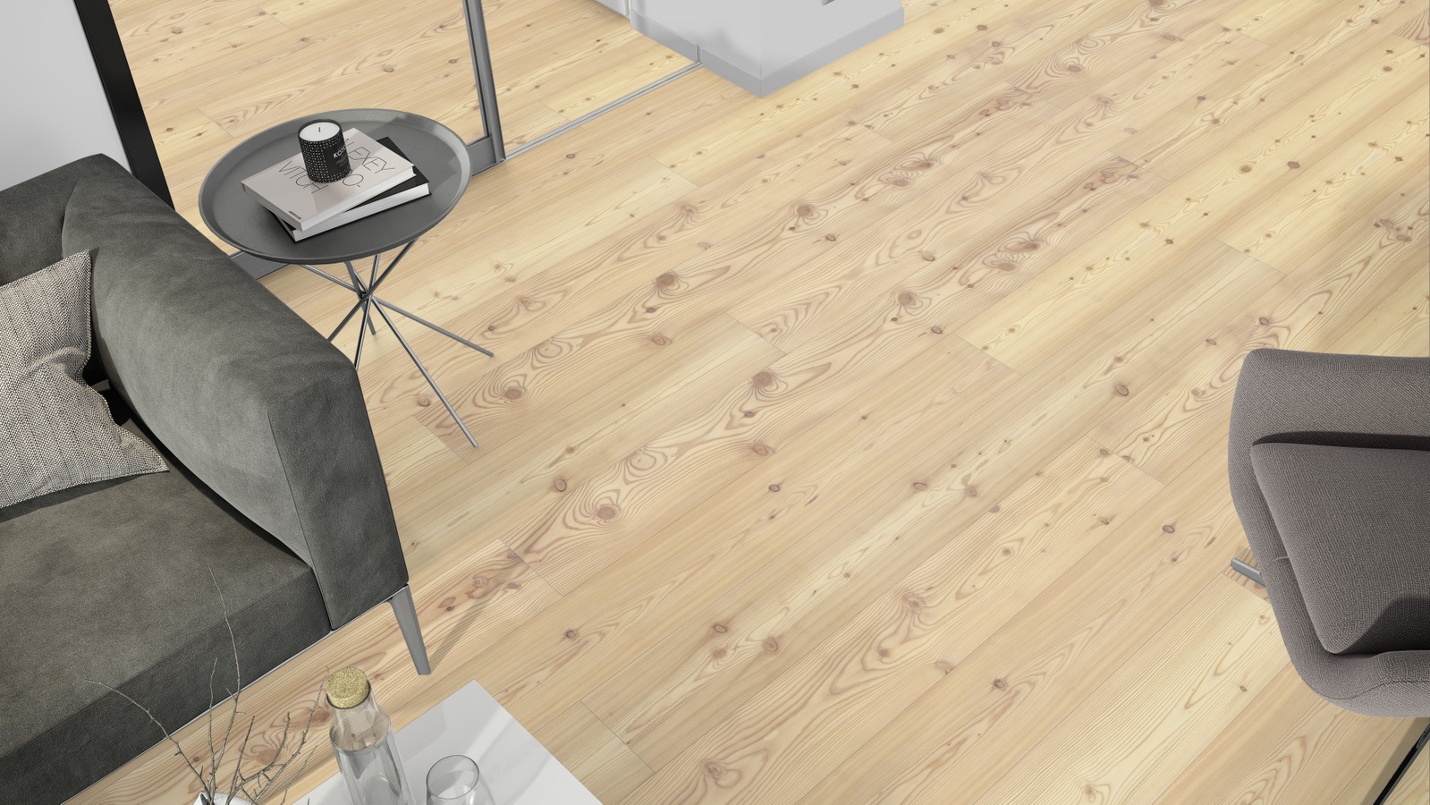 Milieubild Wohnzimmer mit grauem Sofa - Blick von oben - Admonter 118436