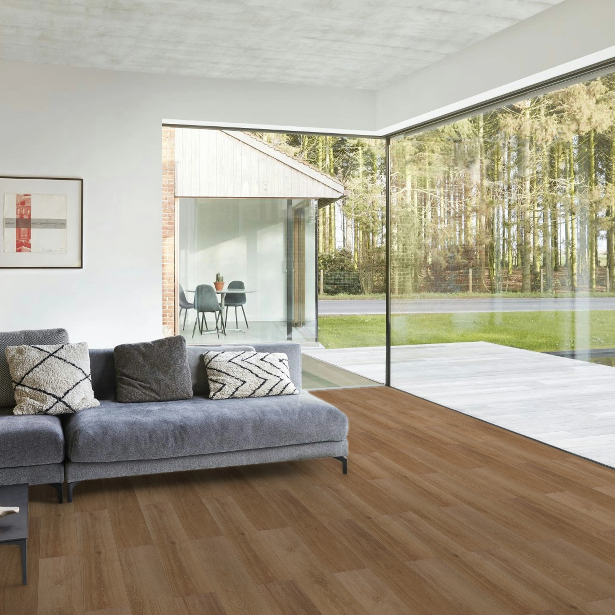 Milieubild Modernes Wohnzimmer mit Fensterfront - BerryAlloc Klebe-Vinyl Zenn Gluedown 55 Monsanto Milieubild Modernes Wohnzimmer mit Fensterfront - BerryAlloc 60002251