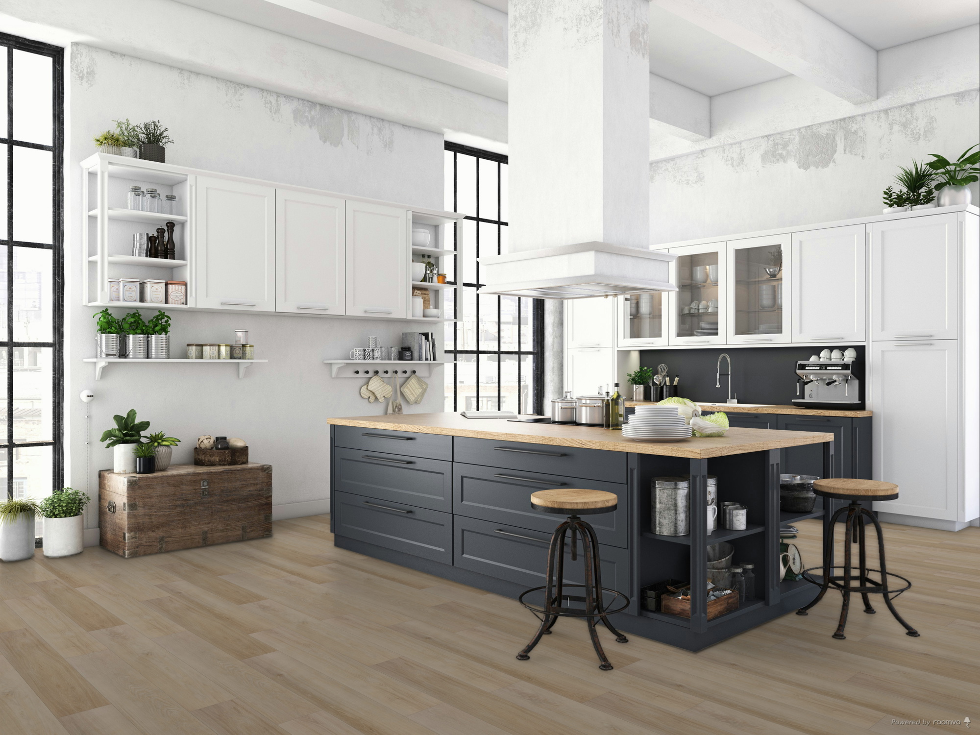 Milieubild Küche mit Küchenblock im englischen Stil - BerryAlloc Klebe-Vinyl Zenn Gluedown 55 Sorrento Milieubild Küche mit Küchenblock im englischen Stil - BerryAlloc 60002250