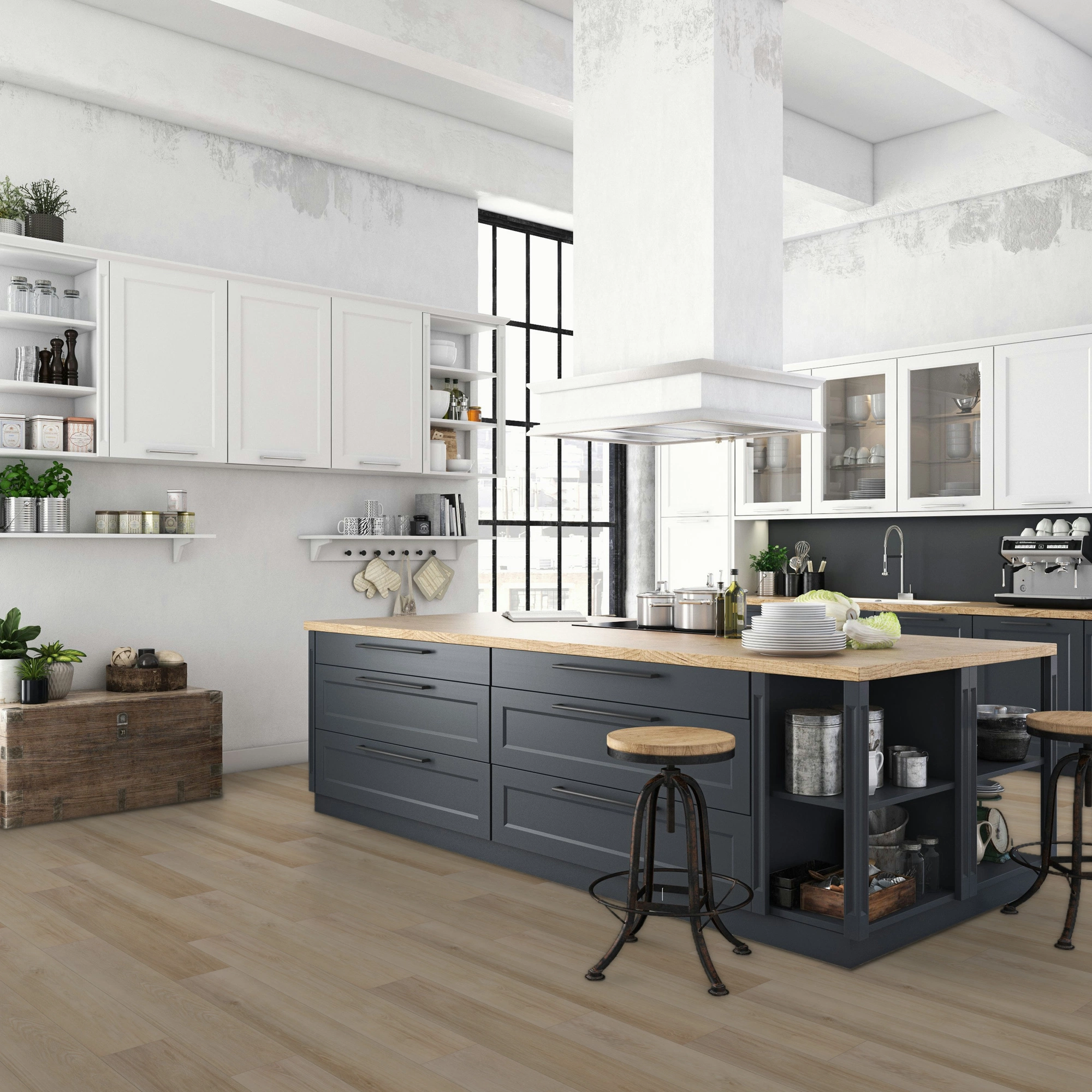Milieubild Küche mit Küchenblock im englischen Stil - BerryAlloc Klebe-Vinyl Zenn Gluedown 55 Sorrento Milieubild Küche mit Küchenblock im englischen Stil - BerryAlloc 60002250