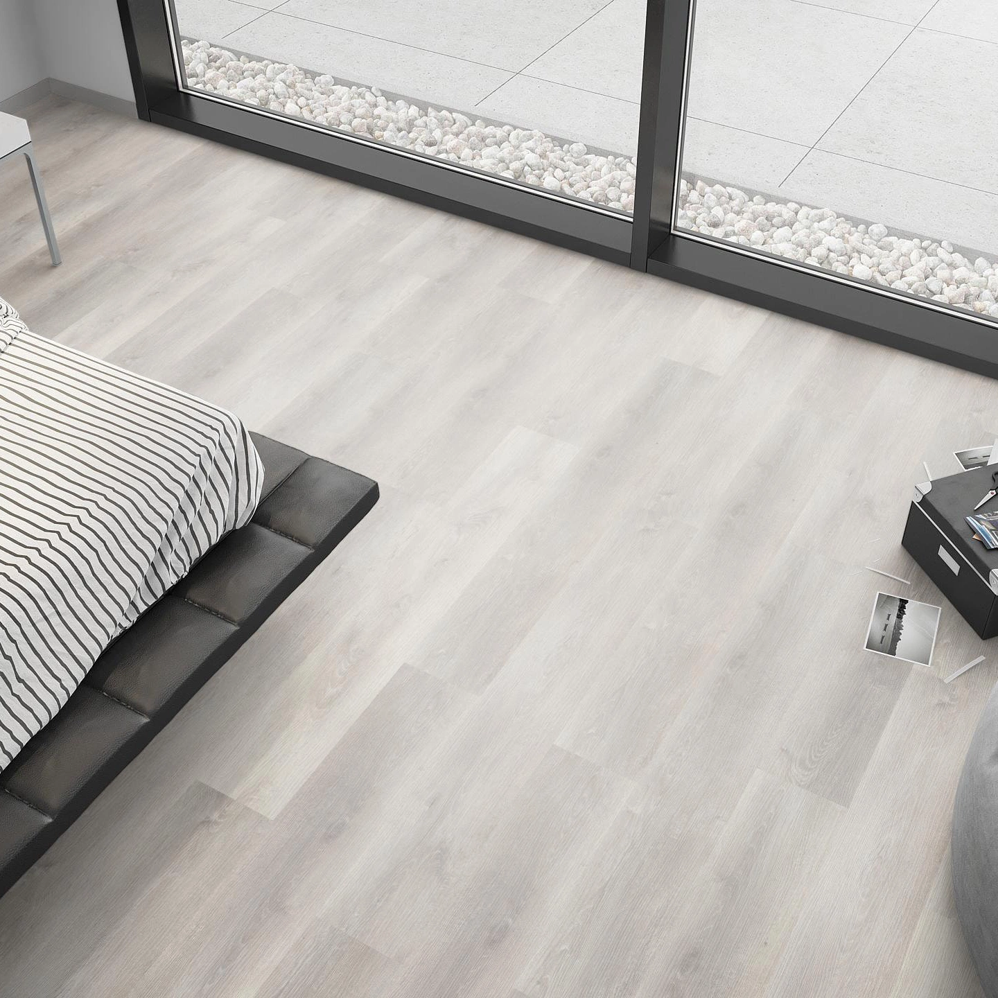Milieubild Schlafzimmer mit Sitzkissen - nexflor Rigid Klick-Vinyl Apollo Click Collection Ephesus Oak Milieubild Schlafzimmer mit Sitzkissen - nexflor NXF-60030-009