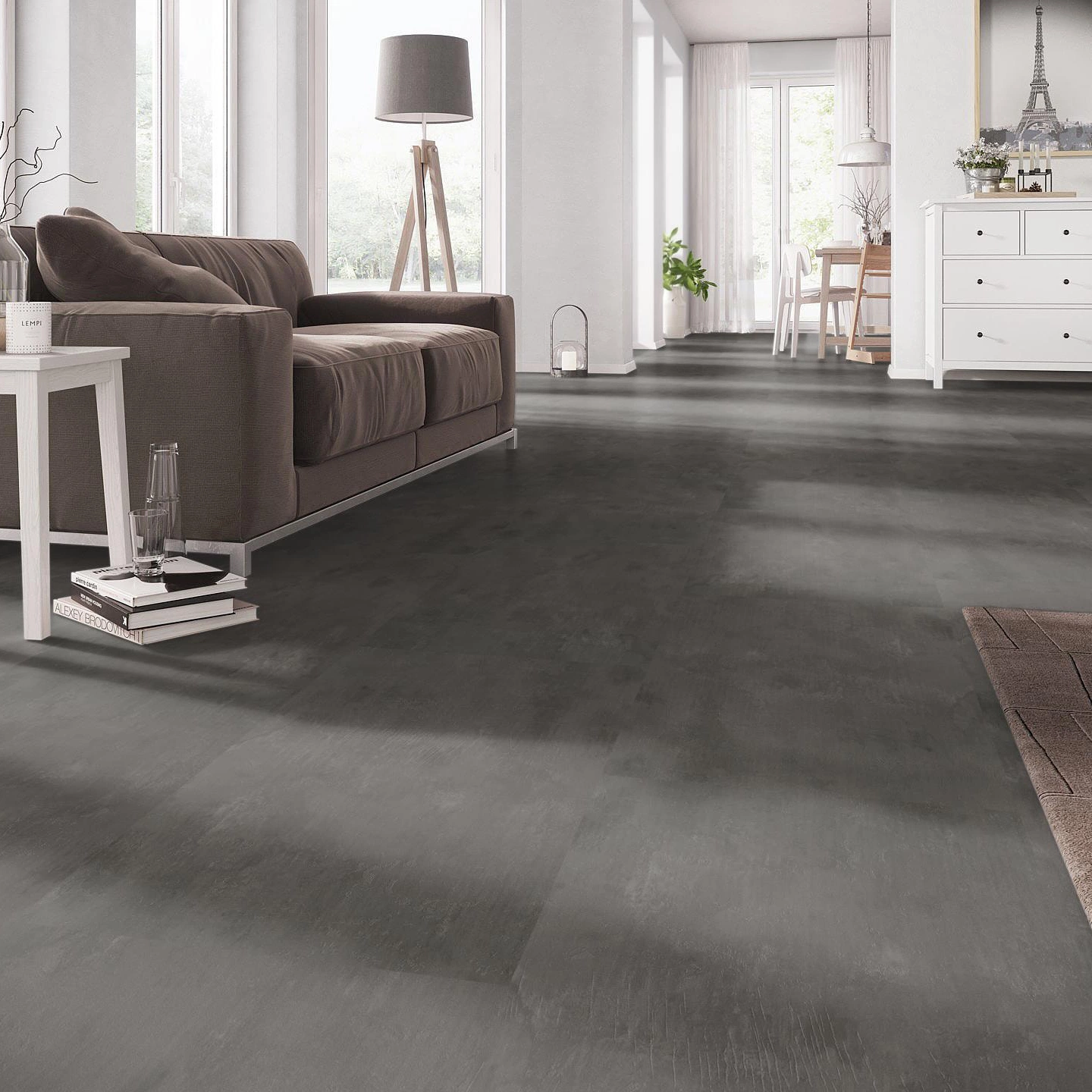 Milieubild Wohnzimmer mit Couch - nexflor Klebe-Vinyl Oreios Collection Athos Milieubild Wohnzimmer mit Couch - nexflor NXF-51030-002