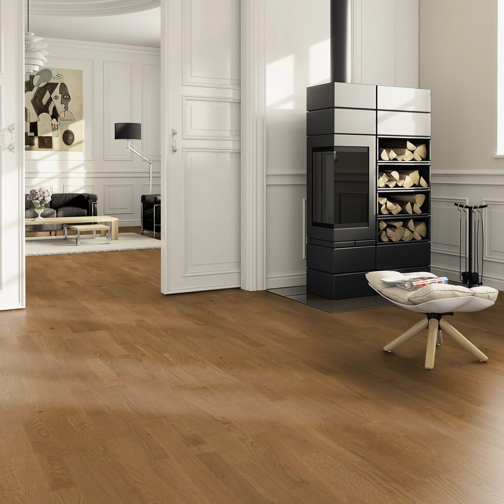 Milieubild Wohnzimmer im Landhaus-Stil mit Kamin - ter Hürne Parkett Tailored Collection Eiche Amarone Milieubild Wohnzimmer im Landhaus-Stil mit Kamin - ter Hürne 1101312516
