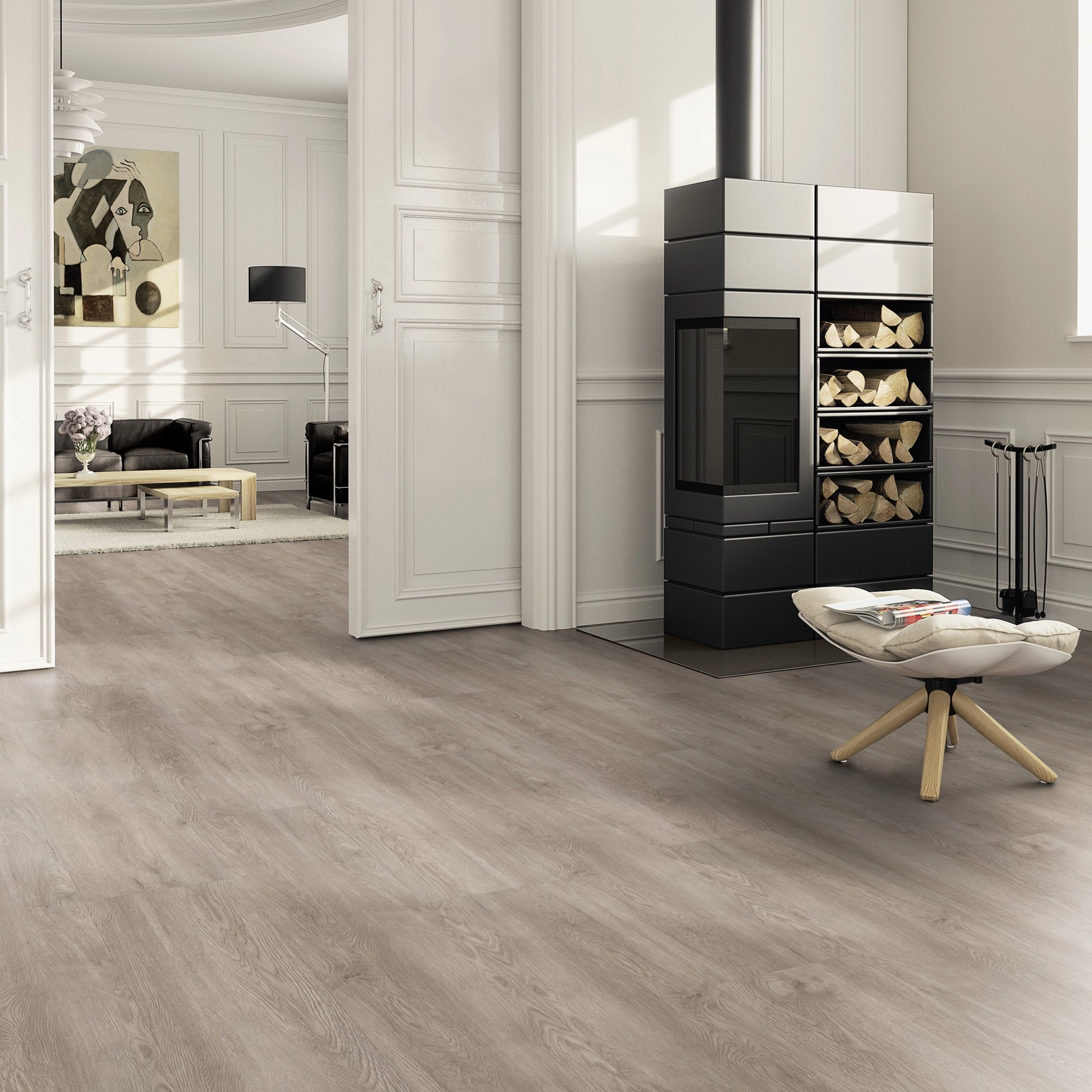 Milieubild Wohnzimmer im Landhaus-Stil mit Kamin - ter Hürne Klebe-Vinyl Pro Classic Choice Eiche Oslo Milieubild Wohnzimmer im Landhaus-Stil mit Kamin - ter Hürne 1101210602