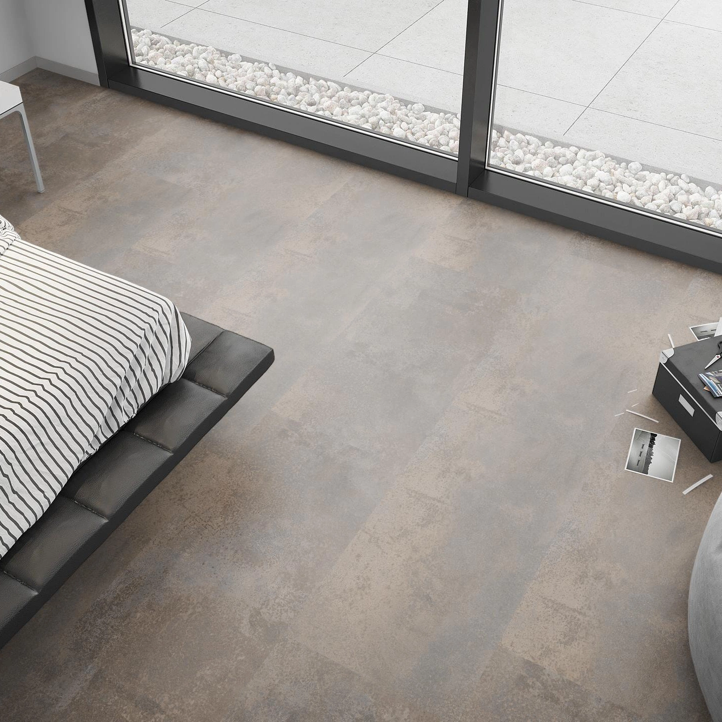 Milieubild Schlafzimmer mit Sitzkissen - nexflor Klebe-Vinyl Oreios Collection Giona Milieubild Schlafzimmer mit Sitzkissen - nexflor NXF-51030-003