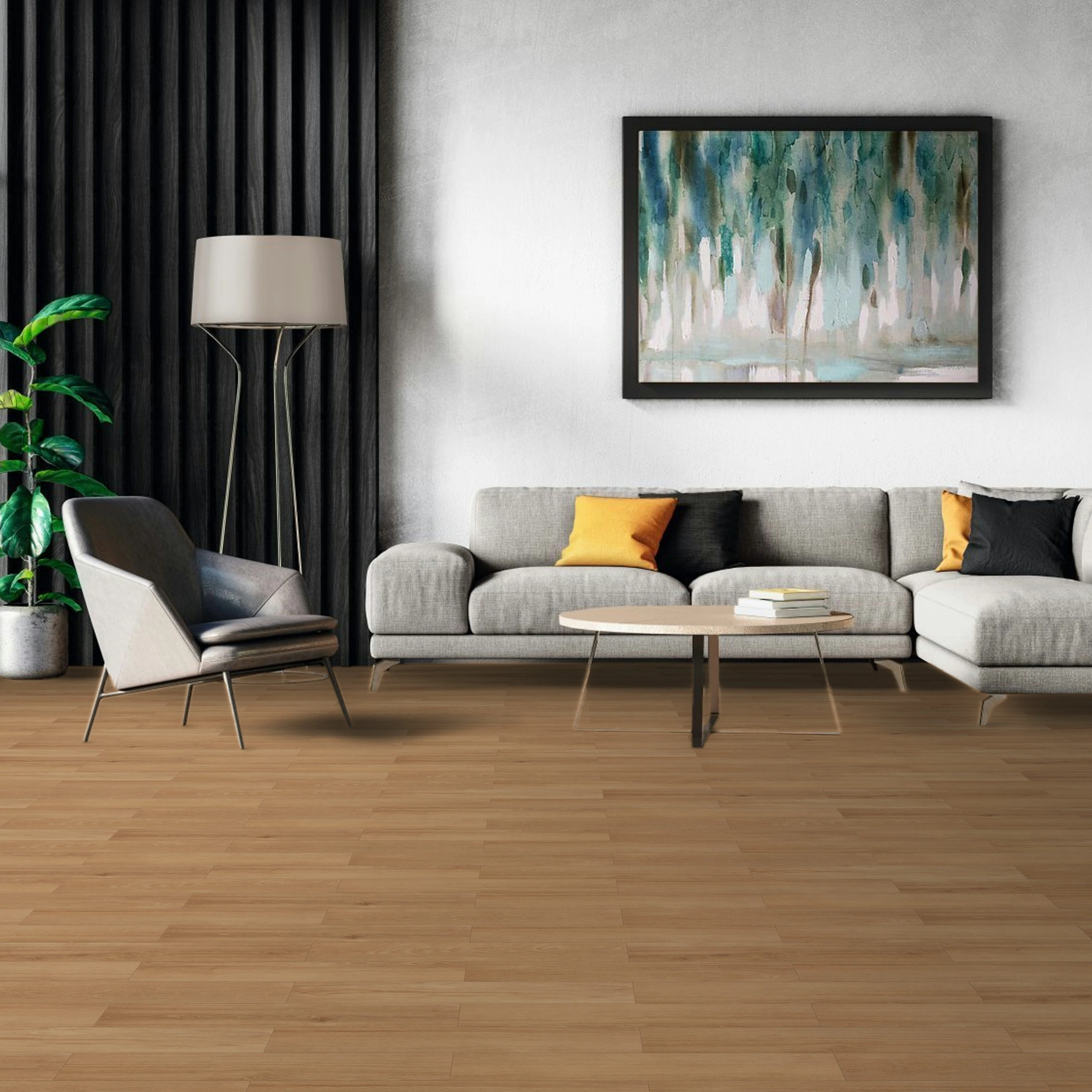 Milieubild Modernes Wohnzimmer mit Sessel und Sofa - BerryAlloc Klebe-Vinyl Zenn Gluedown 55 Herringbone Monsanto Milieubild Modernes Wohnzimmer mit Sessel und Sofa - BerryAlloc 60002263