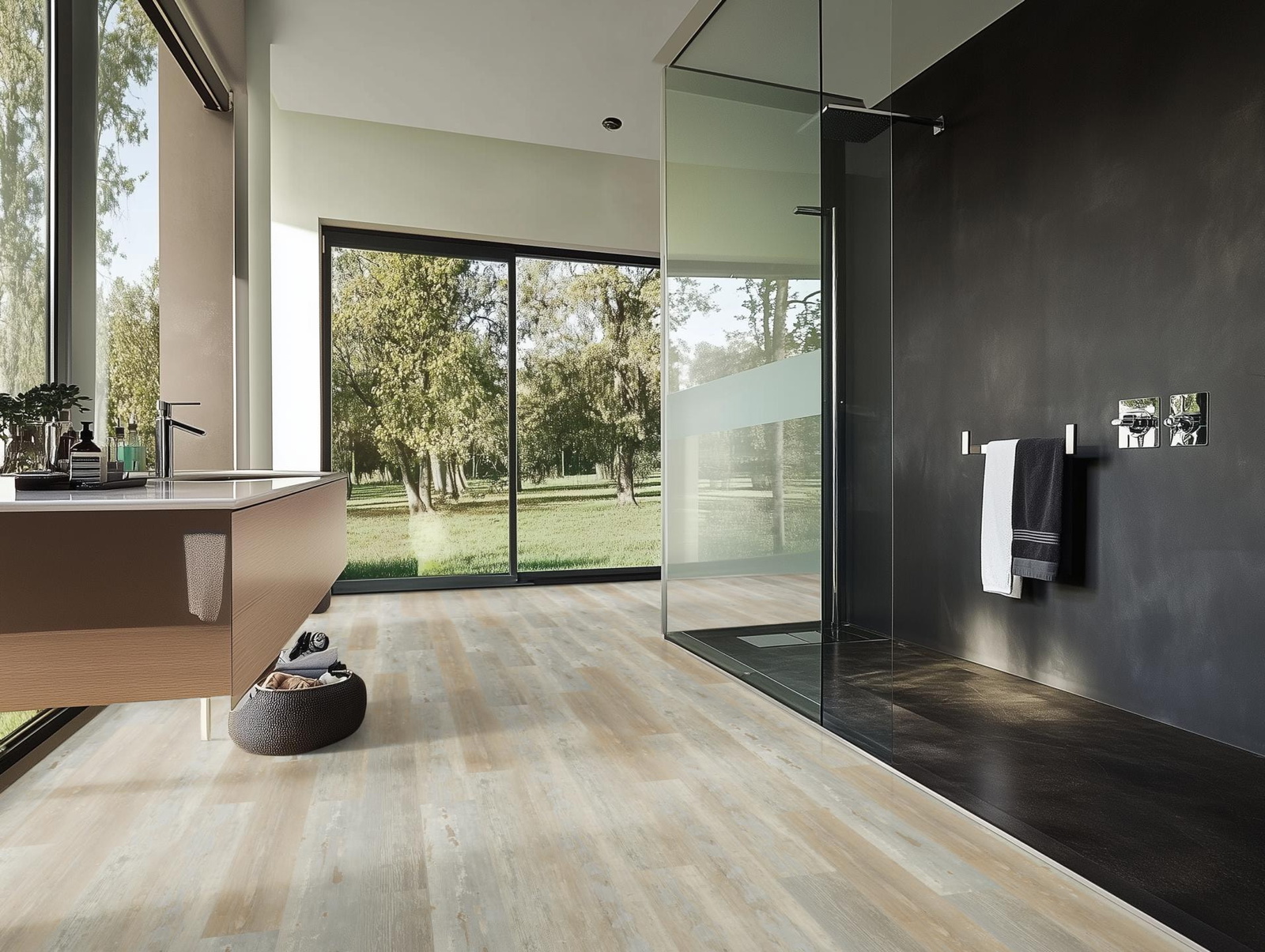 Milieubild Modernes Badezimmer mit bodentiefer Dusche - nexflor NXF-60030-012