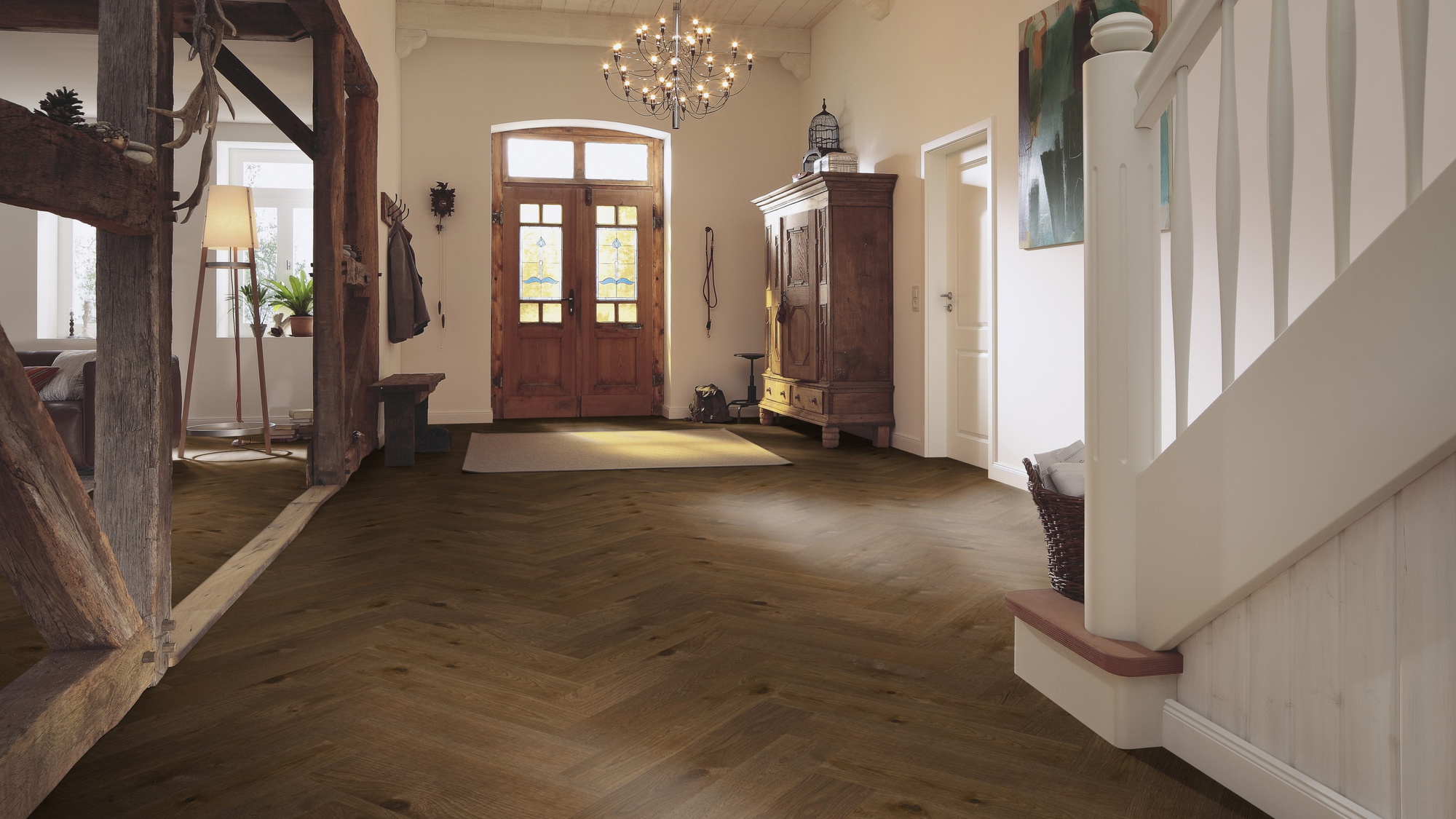 Milieubild Eingangsbereich mit Flur im Landhaus-Stil - MEISTER Holzboden HS 500 Lindura Eiche classic olivgrau Milieubild Eingangsbereich mit Flur im Landhaus-Stil - MEISTER 500010-0700140-08926