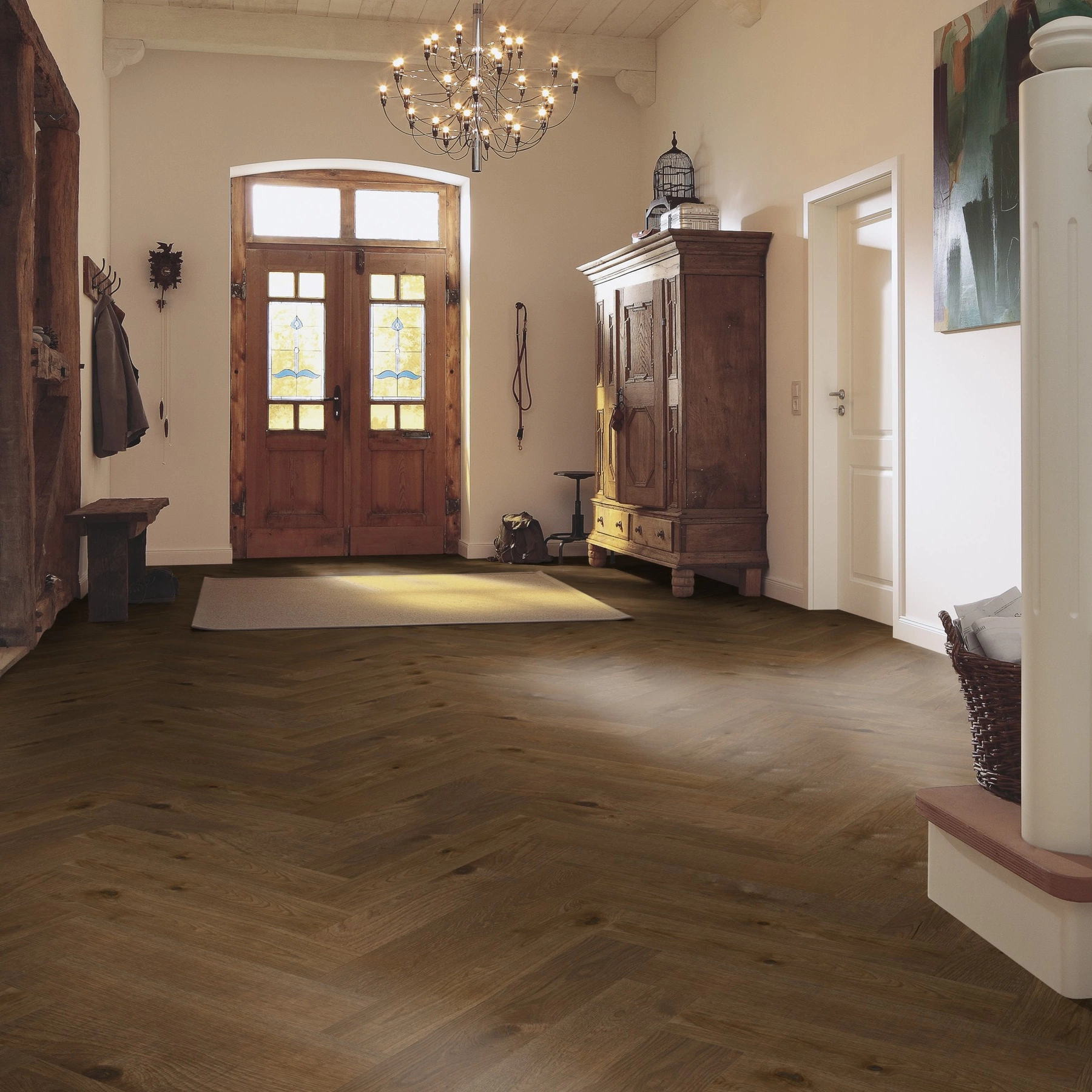 Milieubild Eingangsbereich mit Flur im Landhaus-Stil - MEISTER Holzboden HS 500 Lindura Eiche classic olivgrau Milieubild Eingangsbereich mit Flur im Landhaus-Stil - MEISTER 500010-0700140-08926