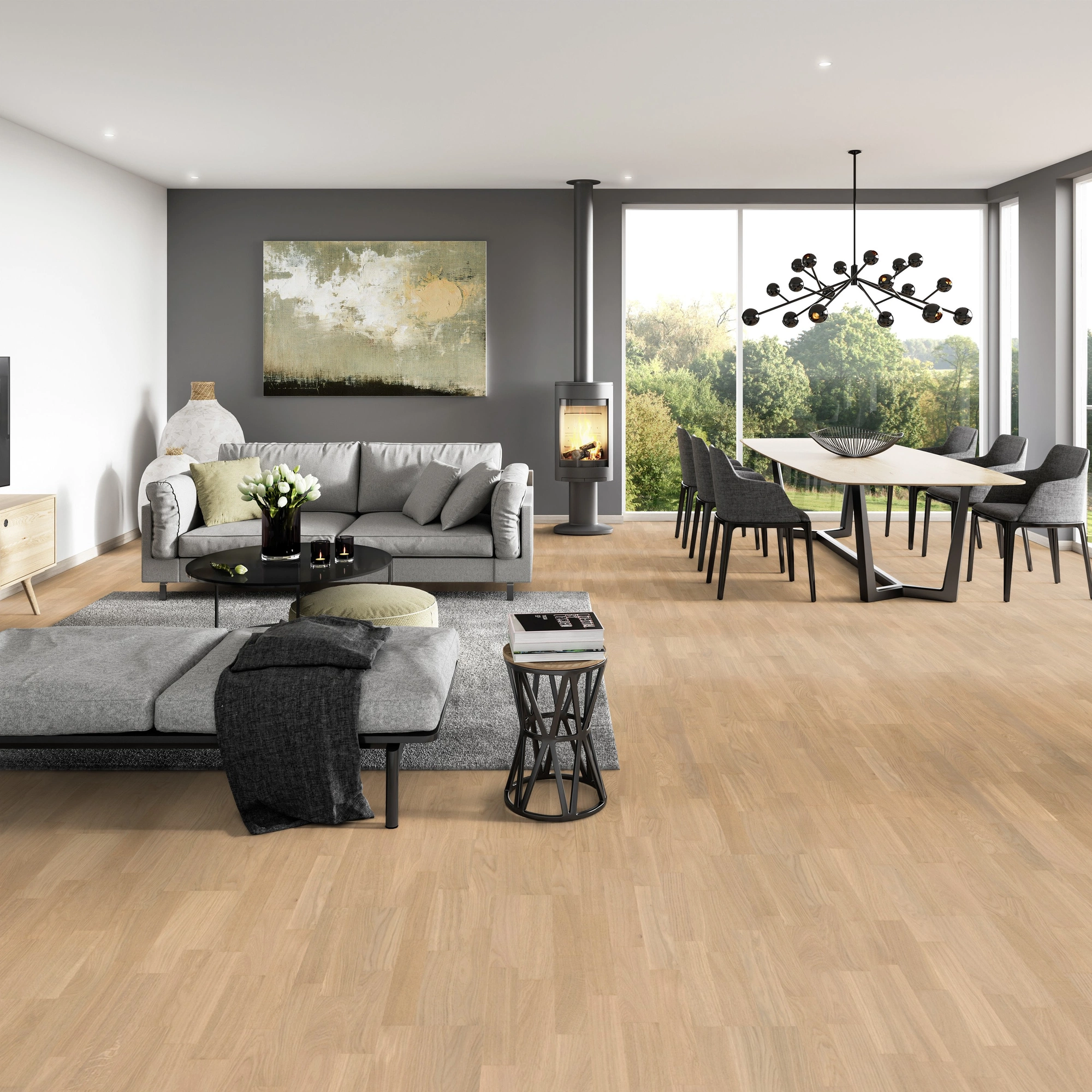 Milieubild Modernes Wohnzimmer mit Essbereich - ter Hürne Parkett Tailored Collection Eiche Piemont Milieubild Modernes Wohnzimmer mit Essbereich - ter Hürne 1101312488