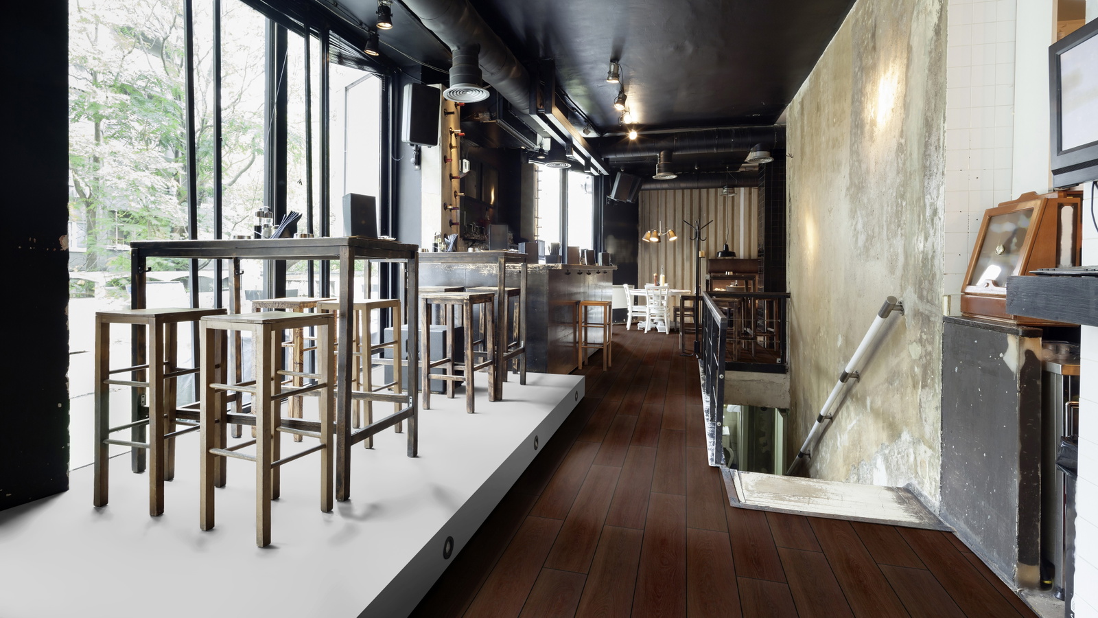 Milieubild Restaurant - Bar mit Tischen und Hockern - wineo PL307R