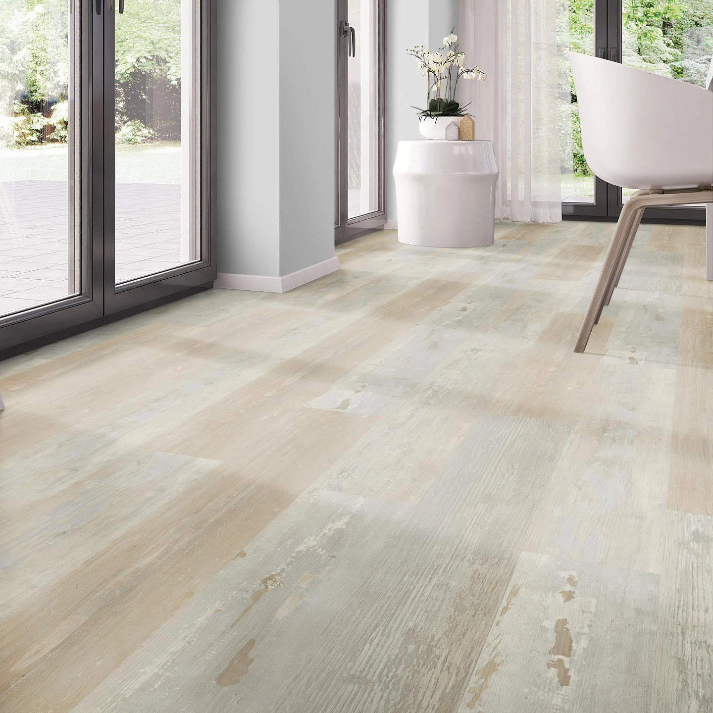 Milieubild Modernes Esszimmer - bodentiefe Perspektive - nexflor Rigid Klick-Vinyl Apollo Click Collection Knossos Oak Milieubild Modernes Esszimmer - bodentiefe Perspektive - nexflor NXF-60030-012