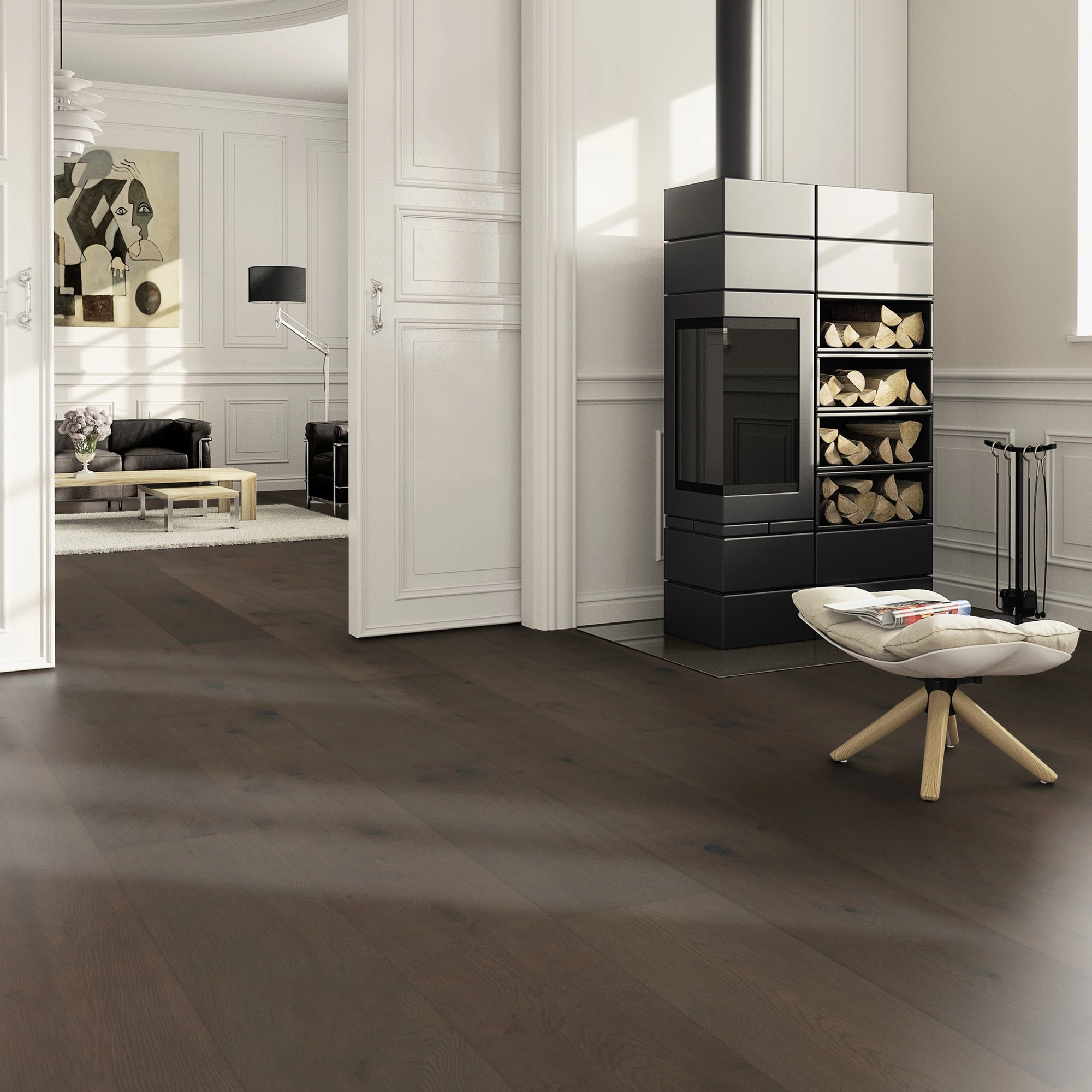 Milieubild Wohnzimmer im Landhaus-Stil mit Kamin - ter Hürne Holzboden Hywood EVO Noblesse Collection Eiche Sumava Milieubild Wohnzimmer im Landhaus-Stil mit Kamin - ter Hürne 1101281117
