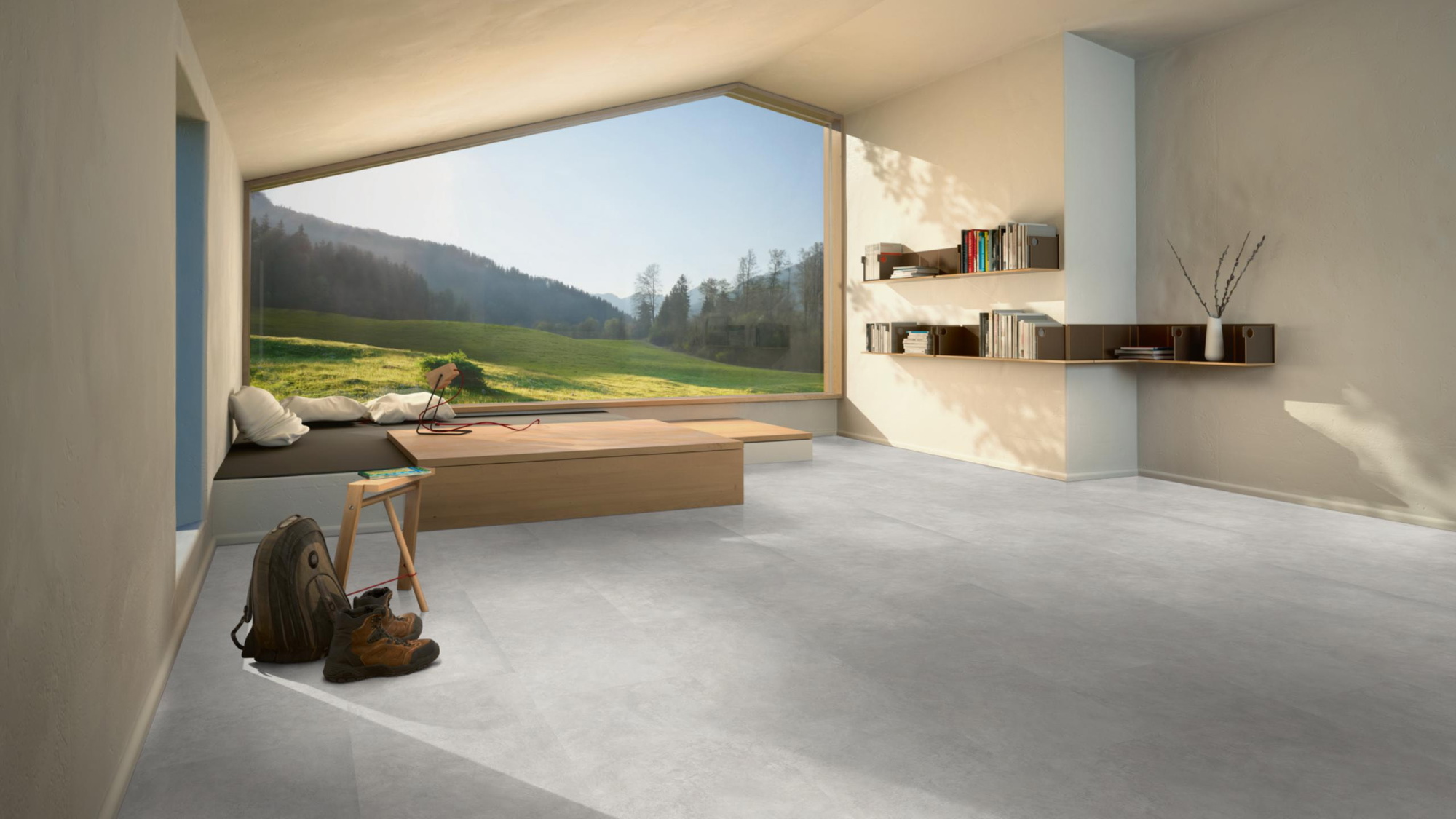 Milieubild Moderne Hütte mit Blick in die Natur - Parador Laminat Trendtime 5 Beton hellgrau Milieubild Moderne Hütte mit Blick in die Natur - Parador 1743595