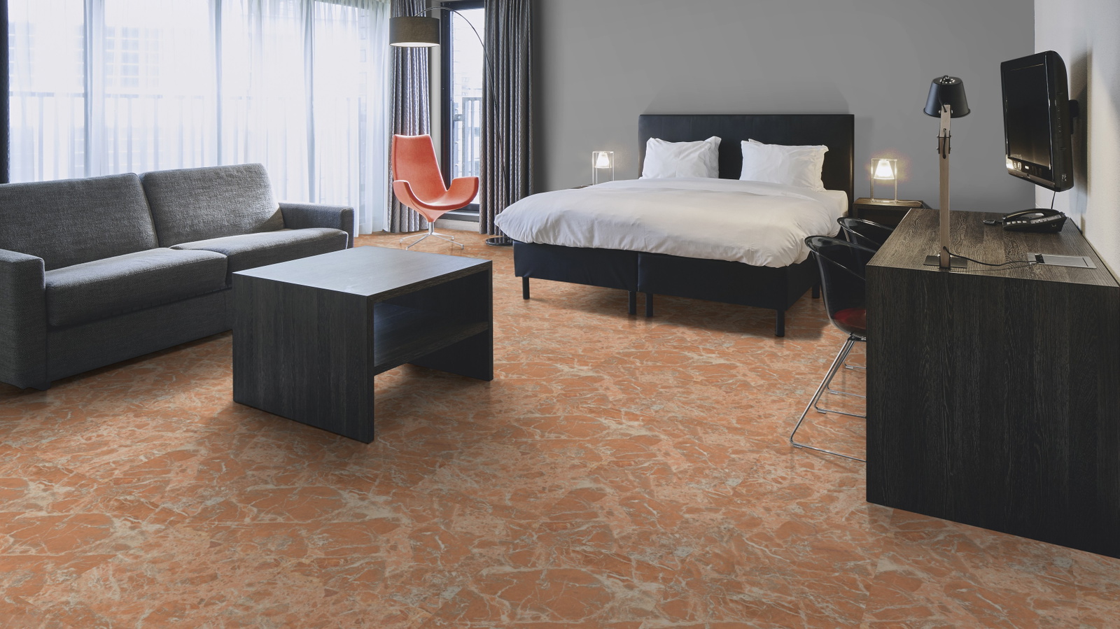 Milieubild Hotelzimmer mit Kingsize-Bett - Forbo Flooring 243648