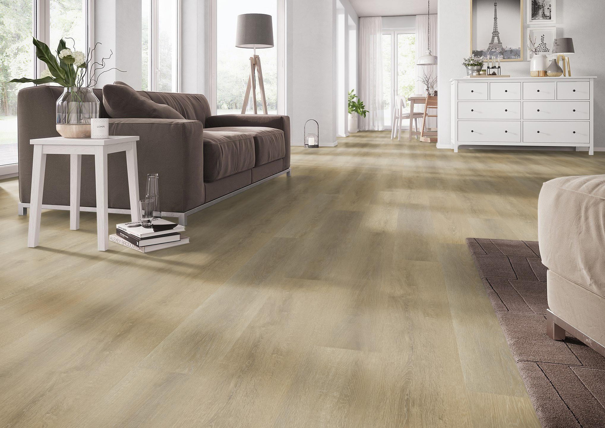 Milieubild Wohnzimmer mit Couch - nexflor Rigid Klick-Vinyl Apollo Click Collection Samos Oak Milieubild Wohnzimmer mit Couch - nexflor NXF-60030-015