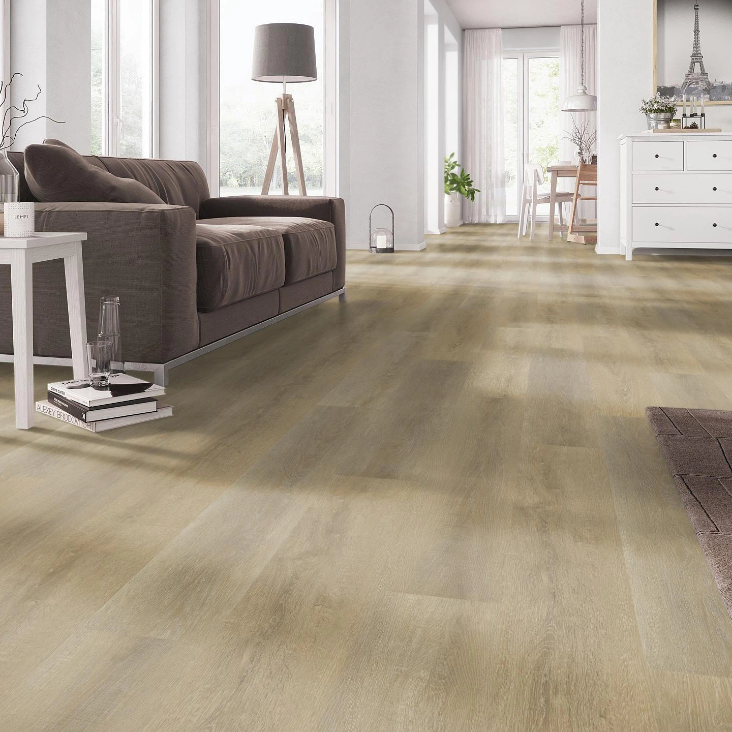 Milieubild Wohnzimmer mit Couch - nexflor Rigid Klick-Vinyl Apollo Click Collection Samos Oak Milieubild Wohnzimmer mit Couch - nexflor NXF-60030-015